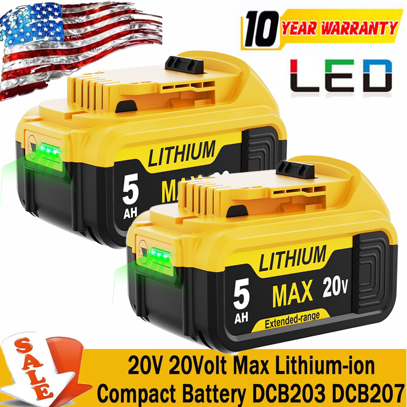 2Pack For DeWalt 20V 20 Volt Max 5.0AH Lithium Battery DCB206 DCB205-2 DCB201-2