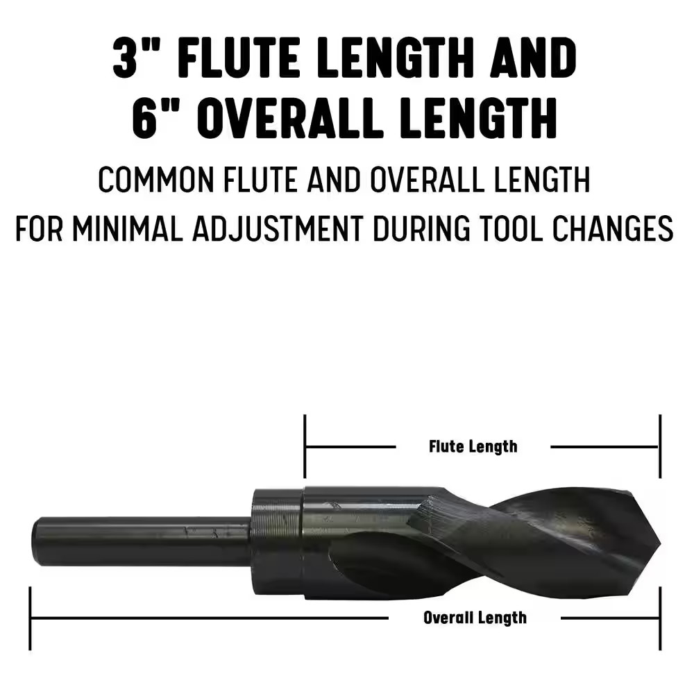 7/8 In. High Speed Steel Black Oxide Reduced Shank Drill Bit with 1/2 In. Shank