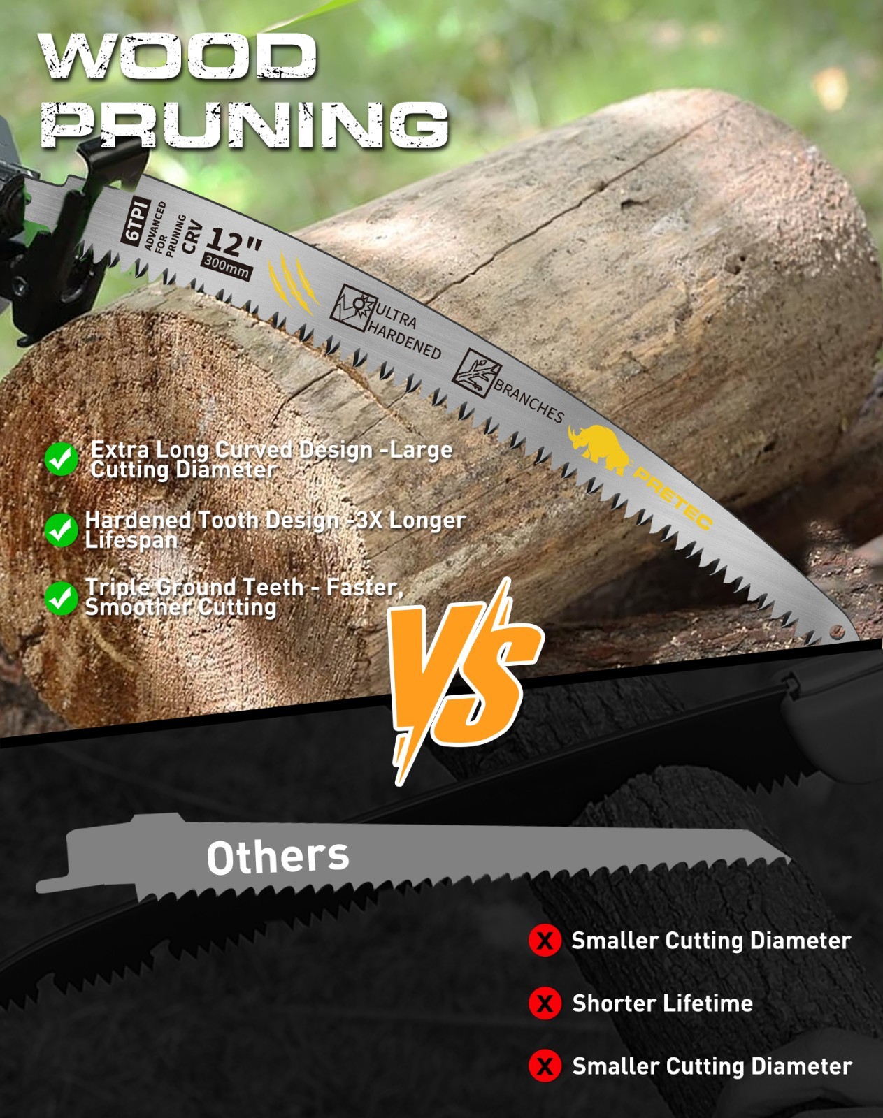 12″ Arc Wood Pruning Reciprocating Saw Blades 6TPI CR-V Japanese Teeth 5 Pack