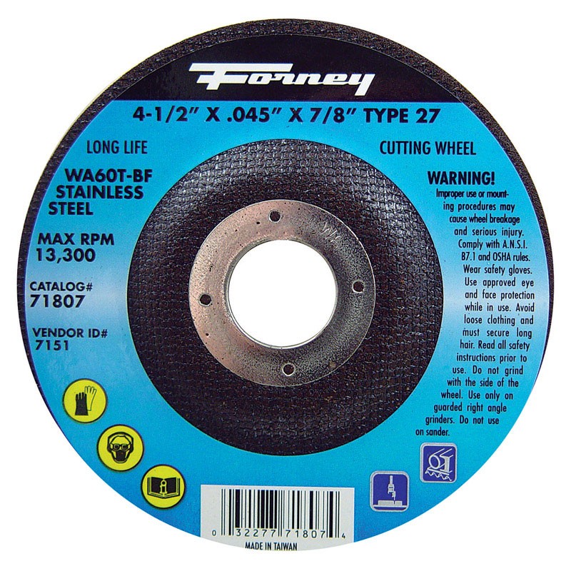 Forney 71807 Aluminum Oxide 13,580 rpm 4-1/2 in. Cut-Off Wheel 0.045 in. Thick