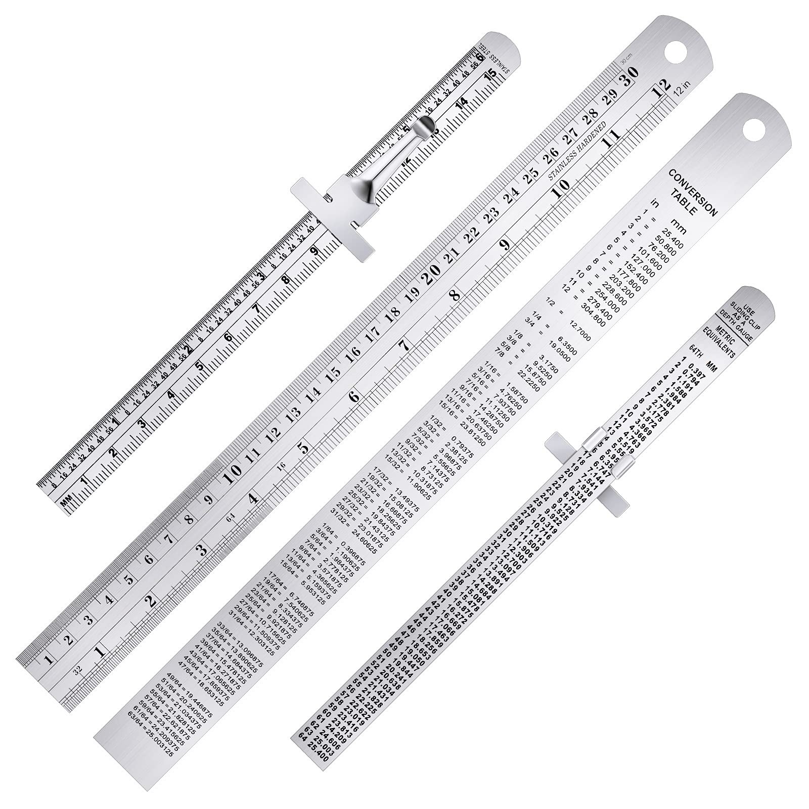 Metal Rulers 12 Inch 6 Inch Stainless Steel Ruler Set 4 Pcs for Engineering
