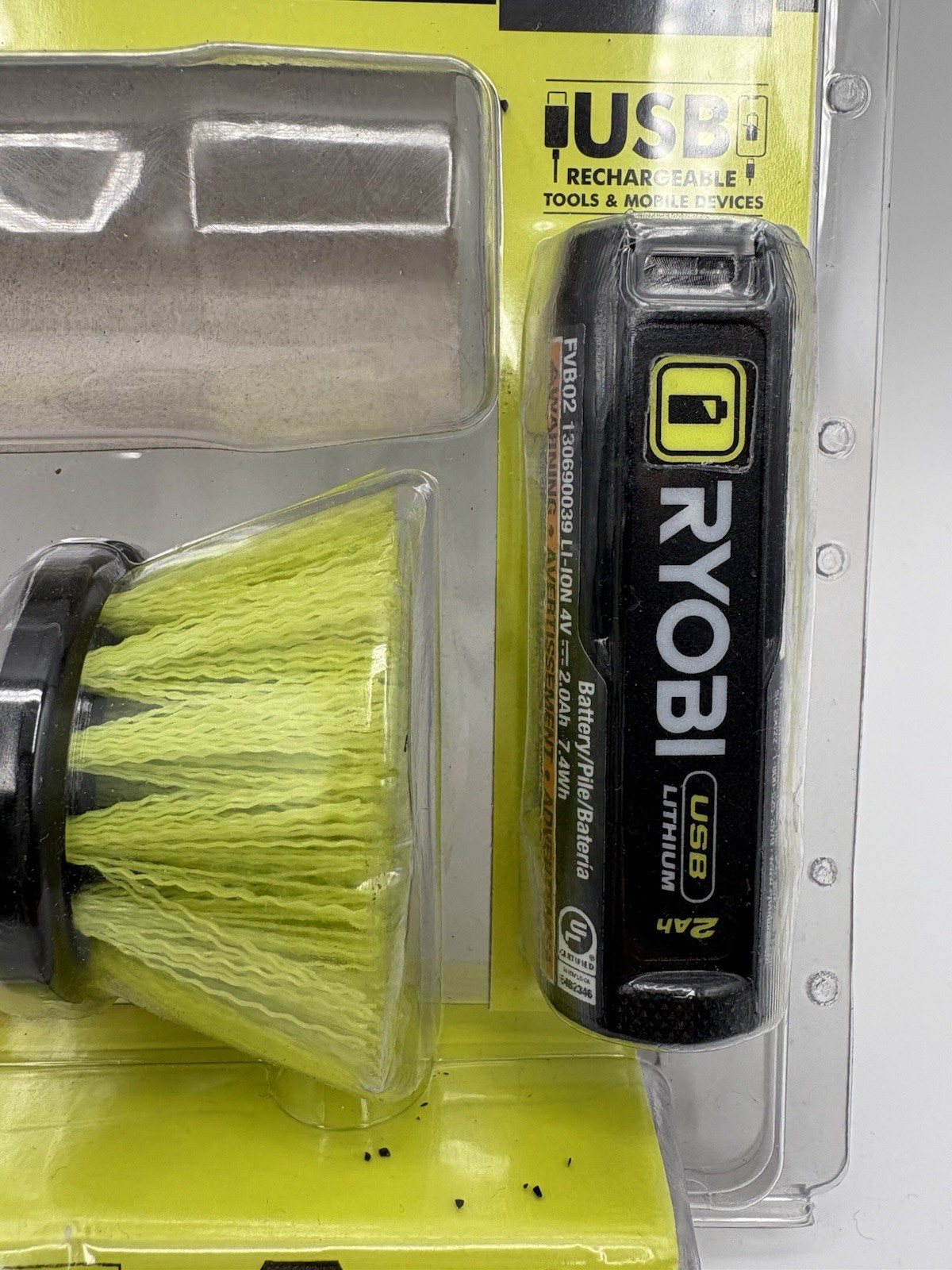 Ryobi USB Lithium 2Ah Rechargeable Battery FVB03 + Ryobi Scrub Brush (Both New)