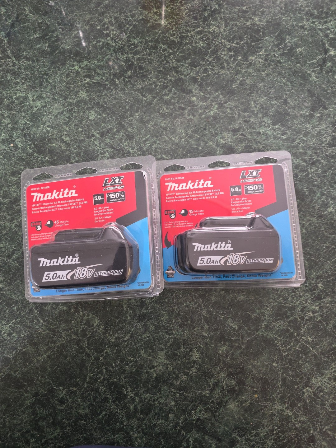 2 Pack Makita BL1850B-2 18V LXT Lithium‑Ion 5.0Ah Battery