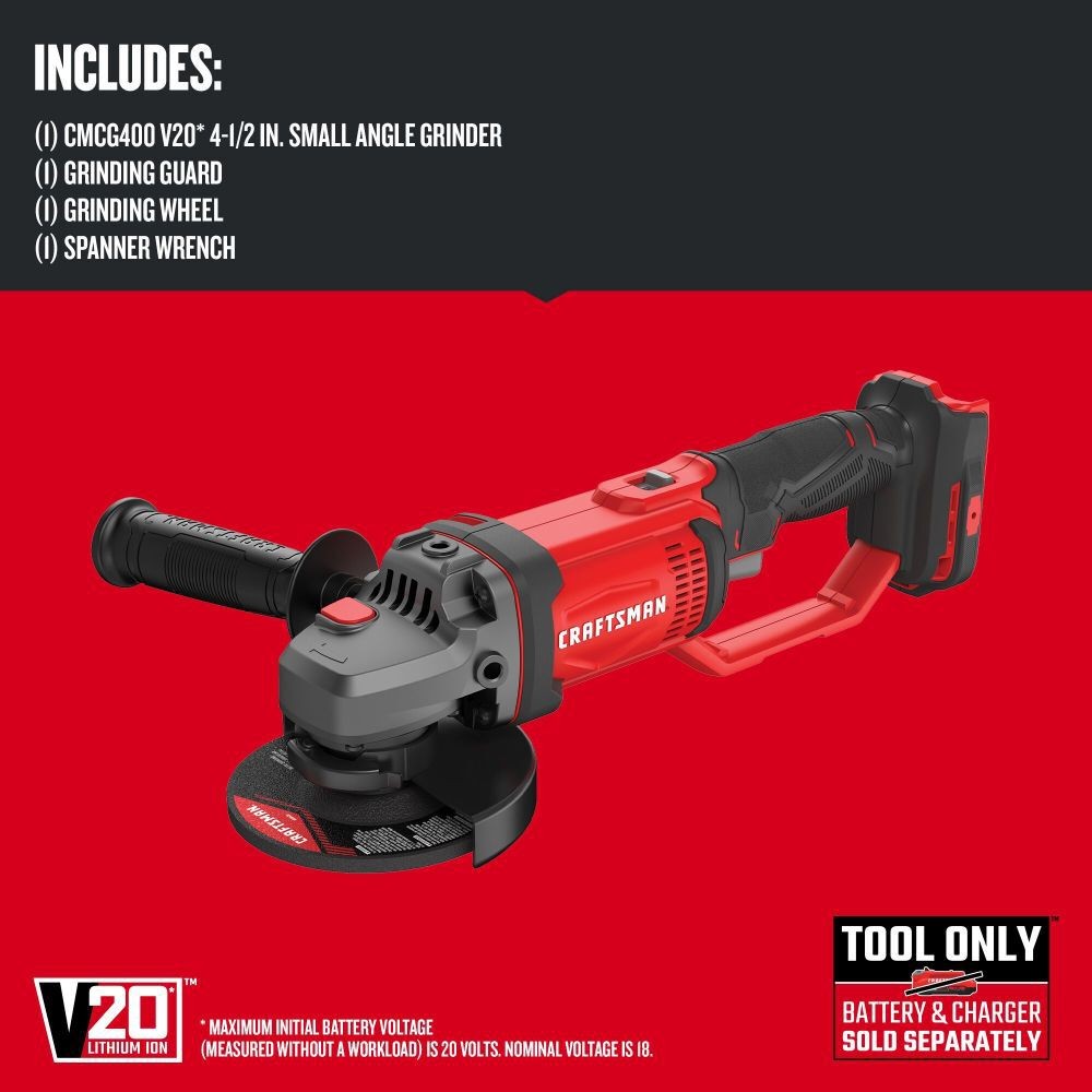 Craftsman V20* Cordless 4-1/2 Inch Small Angle Grinder (Bare Tool)