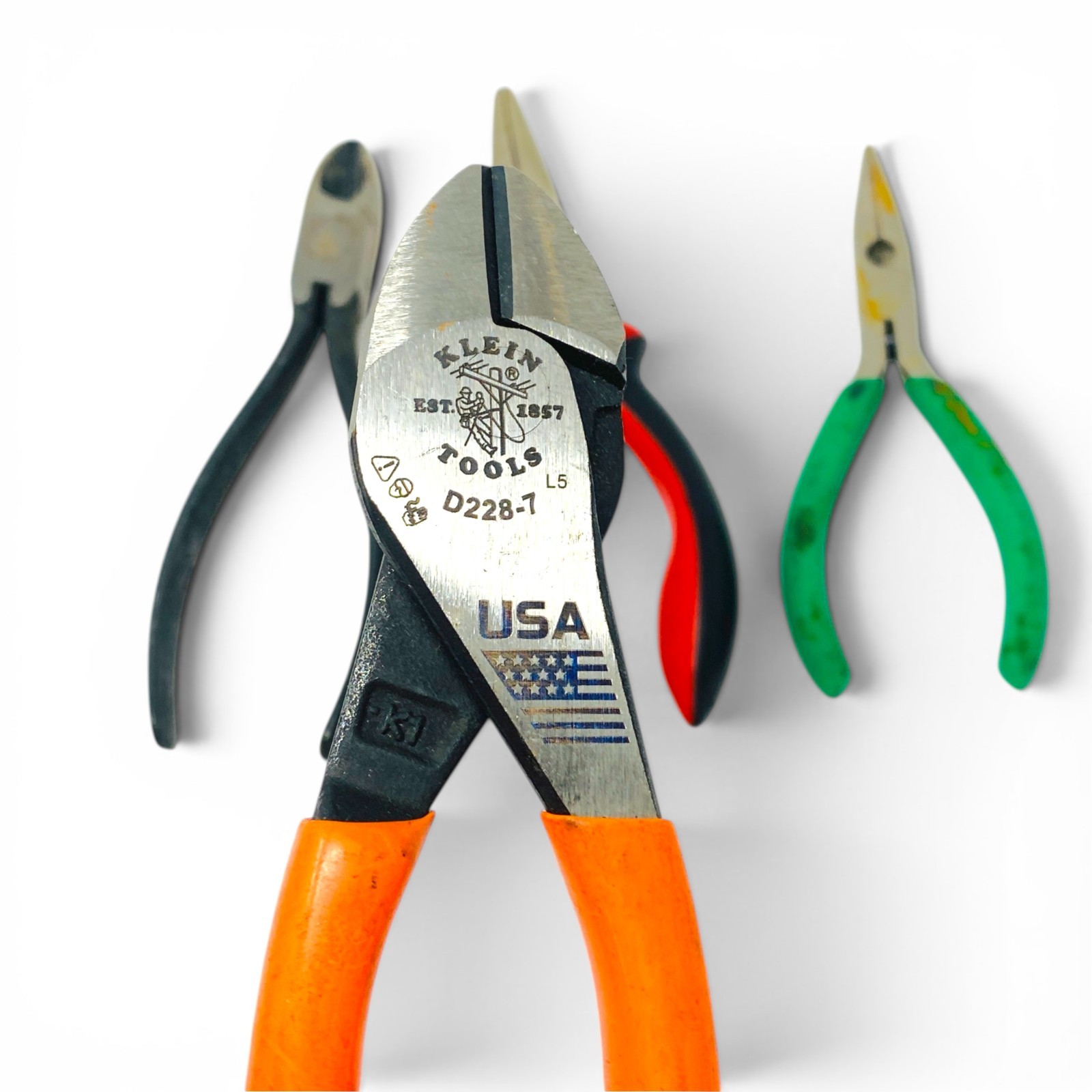 Klein Tools D228-7, Crescent USA and Unbranded Pliers Side Cutter Lot Set, 4 Pcs