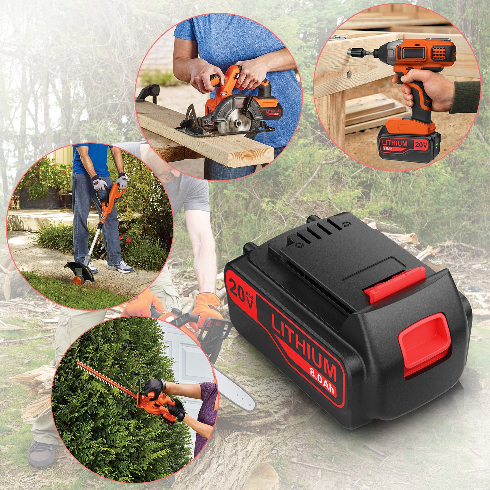 2 Pack 20V Battery 8.0Ah for Black+Decker LB2X4020 MAX Lithium Ion Pack LBXR20