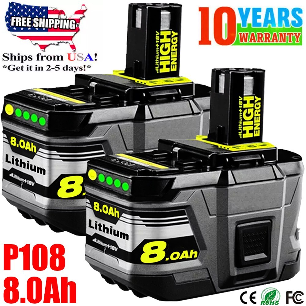 2PACK For RYOBI 18V 8.0Ah P108 High Capacity Battery 18Volt Lithium-Ion One New
