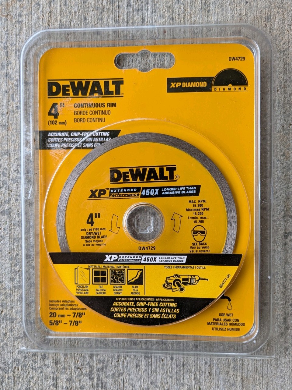 DeWALT DW4729 Continuous Rim 4″Cutting Blade for Porcelain Tile Granite & Slate