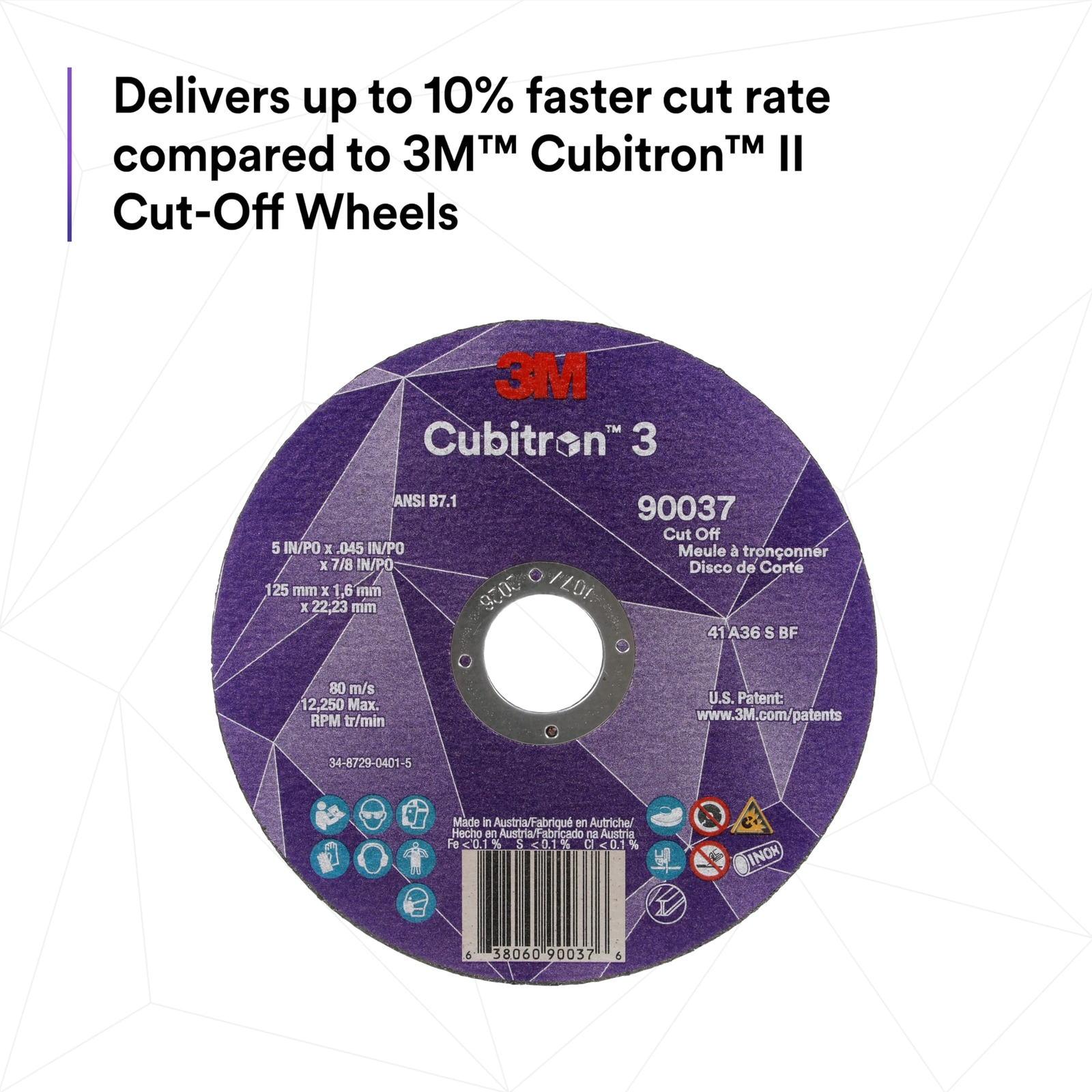 3M Cubitron 3 Cut-Off Wheel 90047 60+ T27 6 in x 0.045 in x 5/8 in-11 150 x