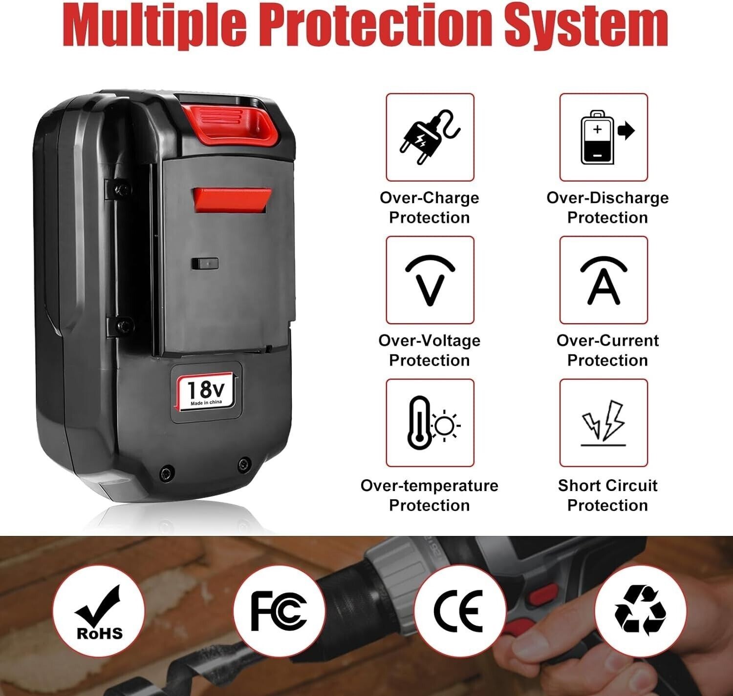 2Pack 18V 4.5Ah Replace Battery for Porter Cable PC18B 18-Volt Cordless Tools