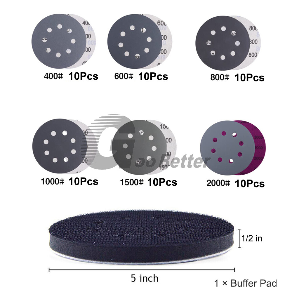 5in Sanding Discs 400-2000 Grit Hook Loop Wet Dry Sandpaper Orbital Sander Paper