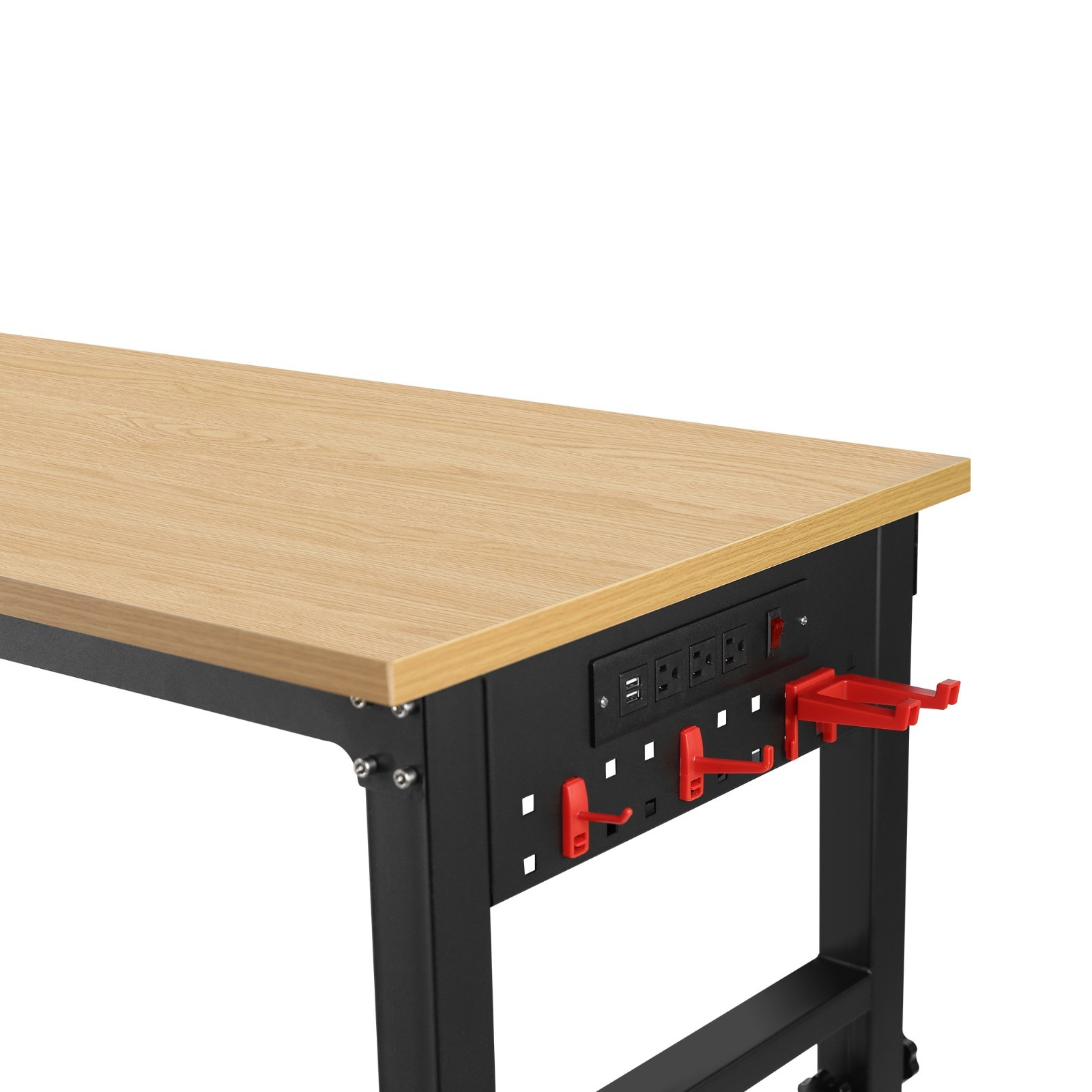 Adjustable Heavy Duty Workbench 72″ 2000LBS Rubberwood Top Power Outlets Garage