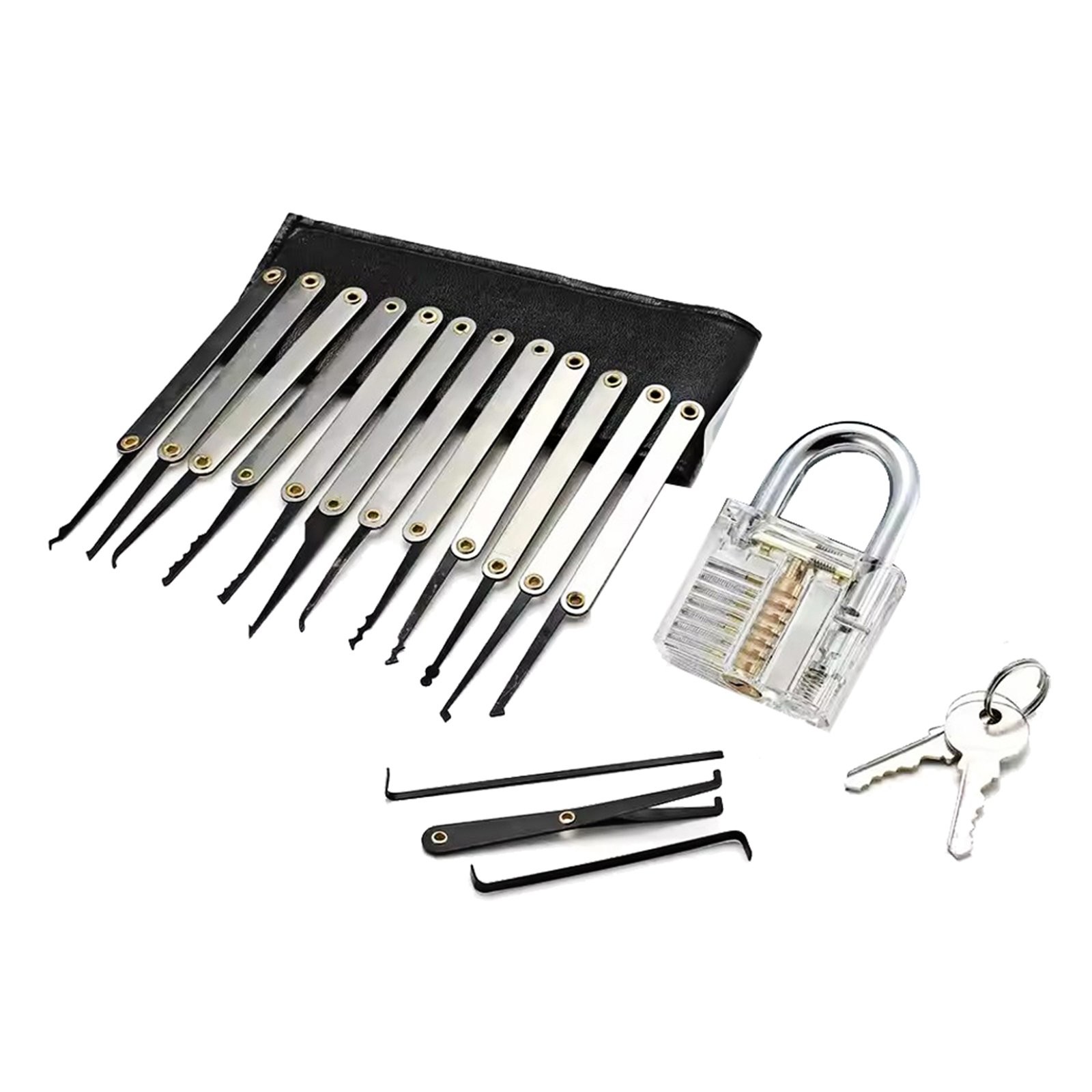 Stainless-Steel-ABS-15in1-Multi-functional-Key-Pick-Tool-Set-Transparent-Design