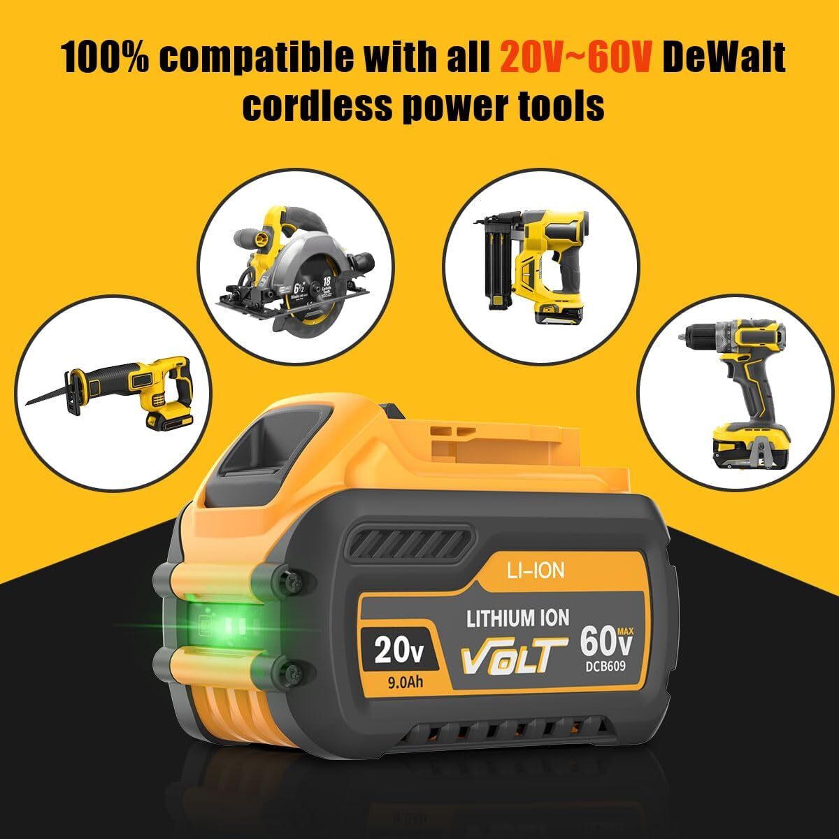 6 Pack DCB609-2 For DEWALT FLEXVOLT 20V/60V 12Ah 9Ah MAX Li-Ion Battery DCB606
