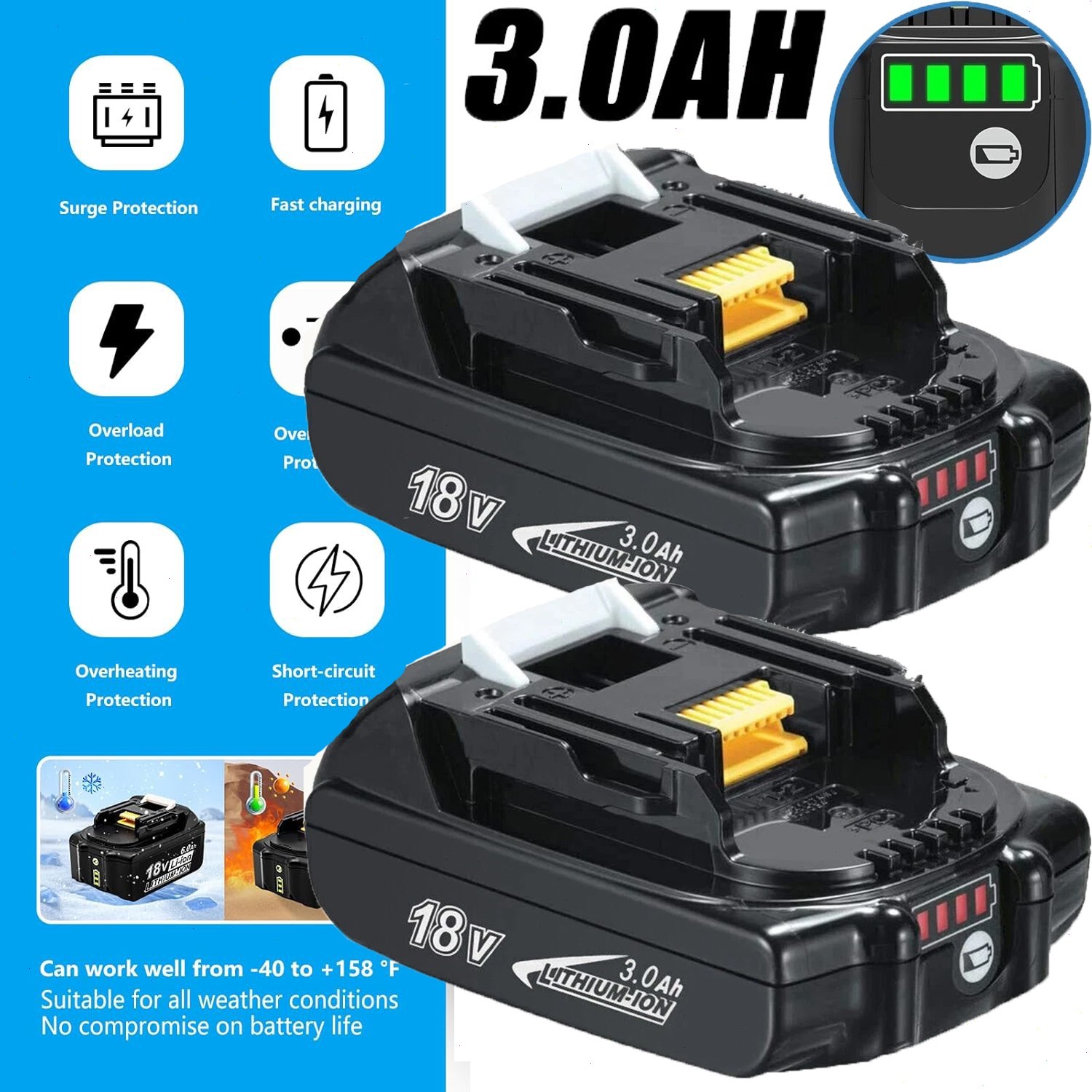 2PACK For Makita 18Volt 8.0Ah LXT Li-Ion Battery BL1860B BL1830 BL1850 /Charger