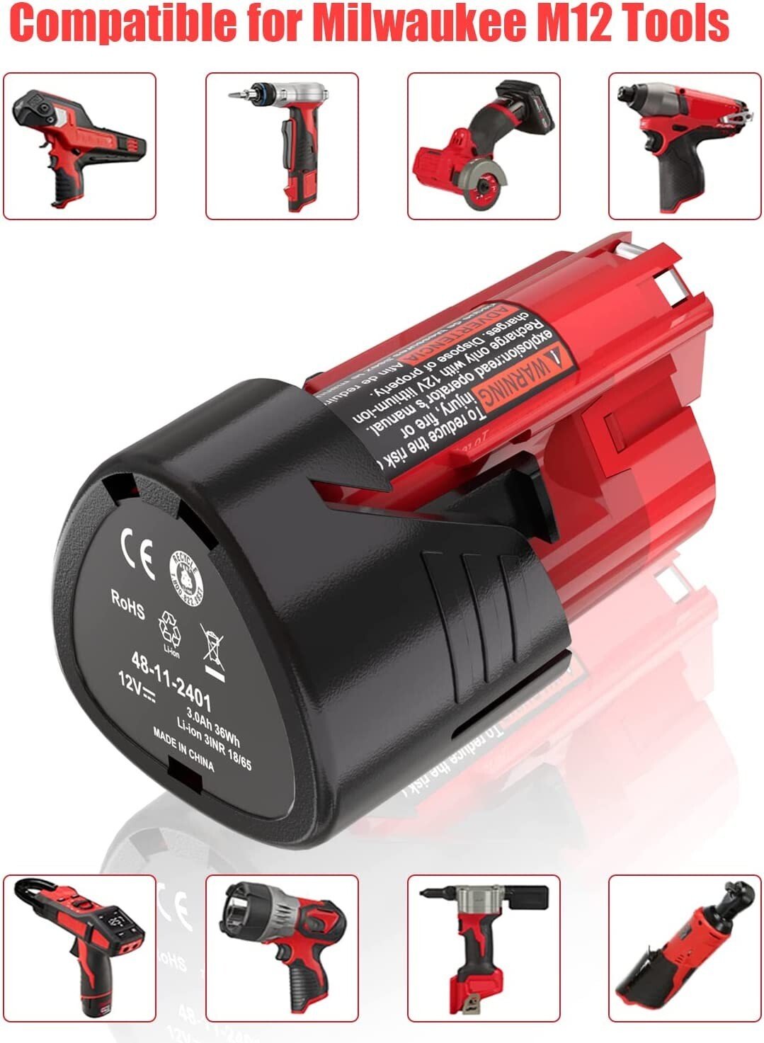 4 Pack for Milwaukee M12 12Volt Li-ion 3.0Ah 48-11-2420 48-11-2401 Battery NEW