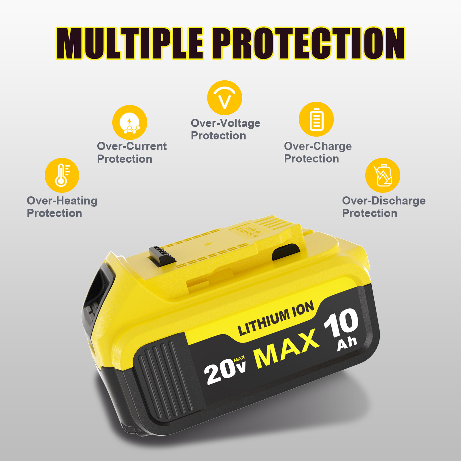 10Ah Battery for Dewalt 20V Max + Dual Charger – Replaces DCB204 DCB206 DCB-205