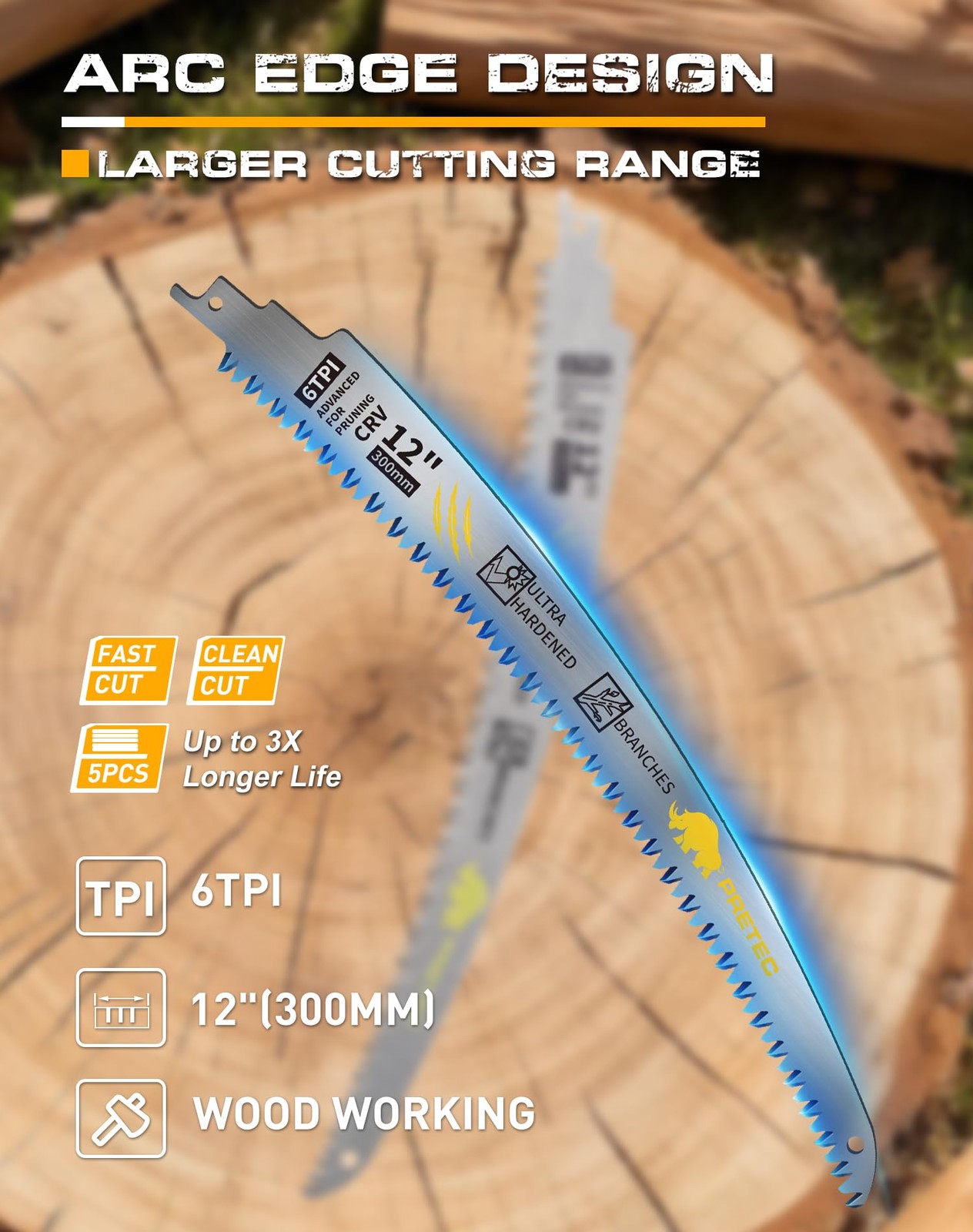 12″ Japanese Teeth Wood Pruning Reciprocating Saw Blades, Arc Edge Reciprocat…