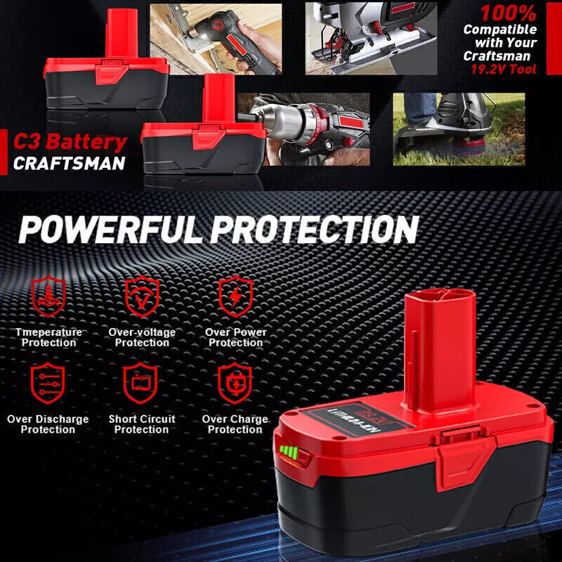 19.2 Volt For Craftsman C3 DieHard 3.0/6.0/8.0Ah Lithium ion Battery 11375 11376