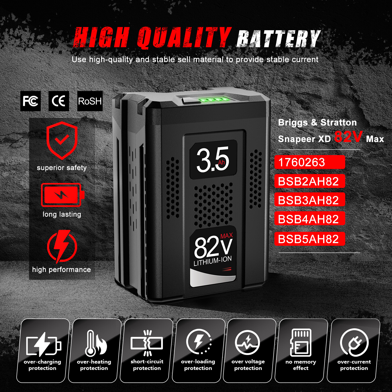 3.5Ah For Snapper XD 82V Max Lithium Ion Battery BSB2AH82 Cordless Power 1760514
