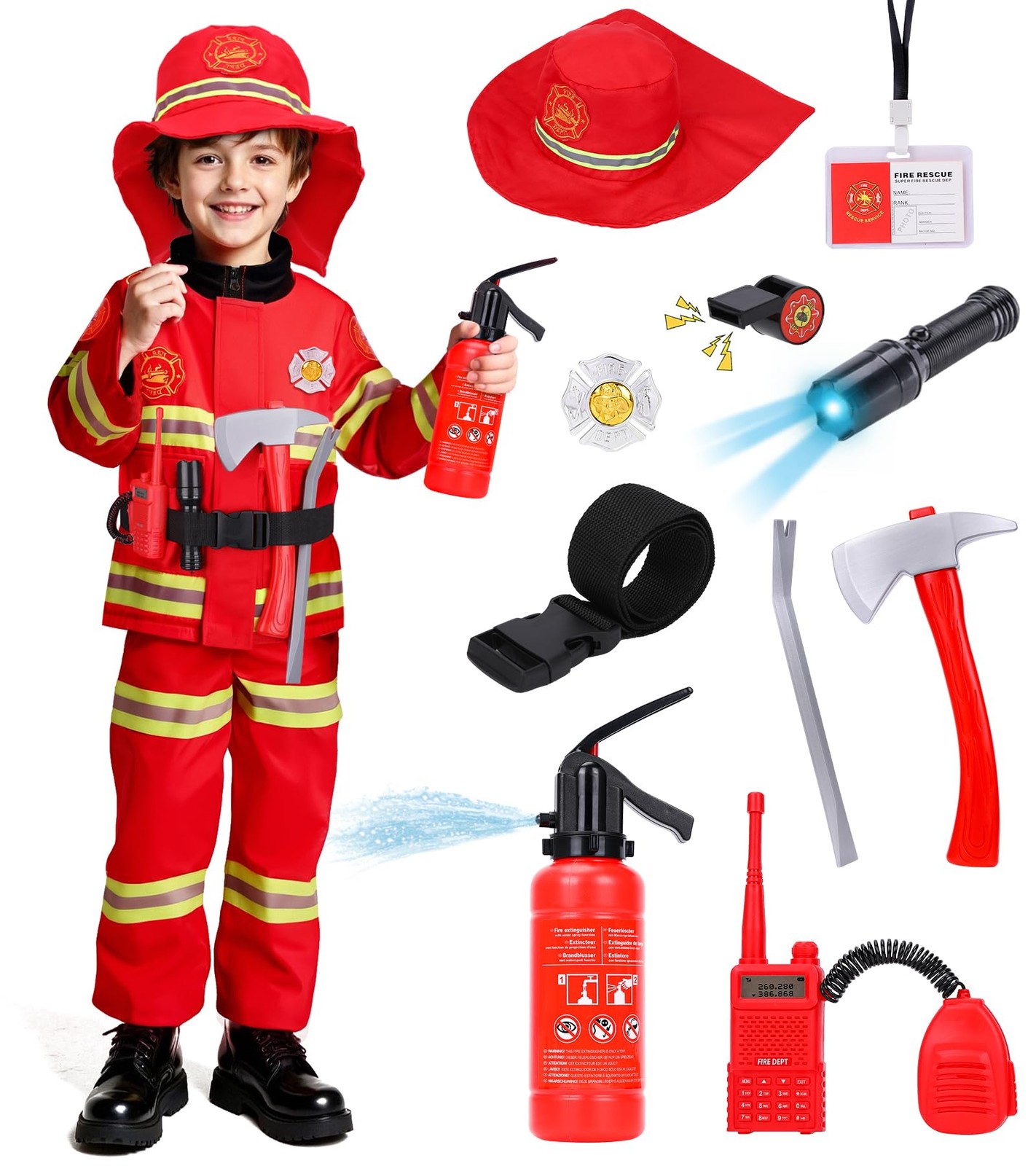 LOYO Firefighter Costume for Kids – Fireman Halloween Costumes 5-7 Years, Red