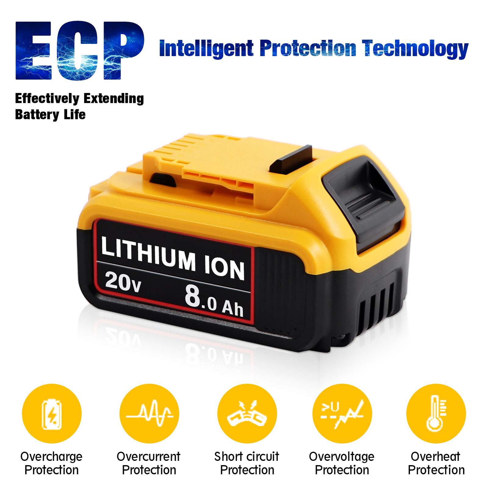 Pack For DeWalt 20V 20 Volt Max XR 8.0AH Lithium Ion Battery DCB206-2 DCB205-2