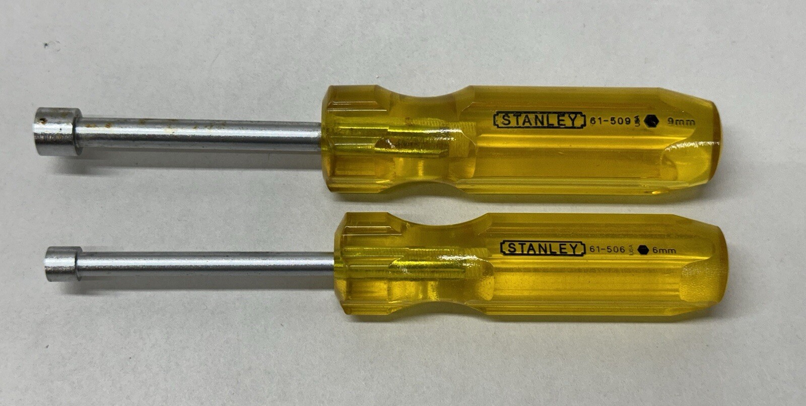 STANLEY PROFESSIONAL LINE 6mm & 9mm Nut Drivers, Yellow Plastic Handle – NEW