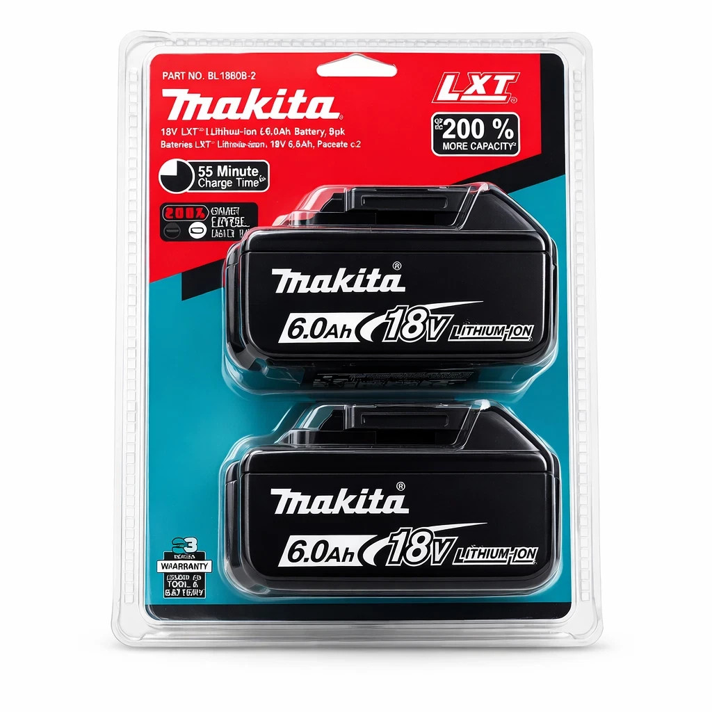 Genuine Makita BL1860B-2 18V 6.0Ah Lithium Battery 2-Pack – NEW – Ships from USA