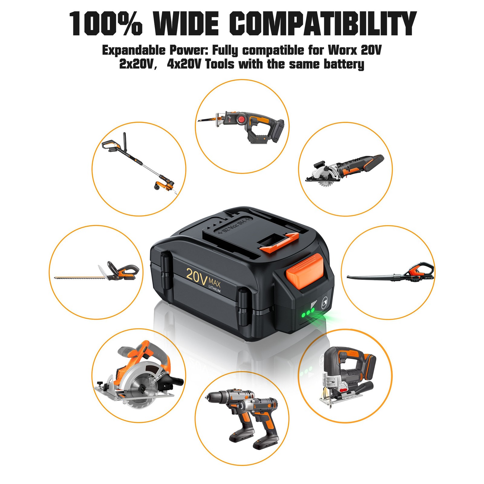 20Volt 8.0Ah For WORX WA3525 20V Max Lithium Battery Power Tools WA3520 WA3575