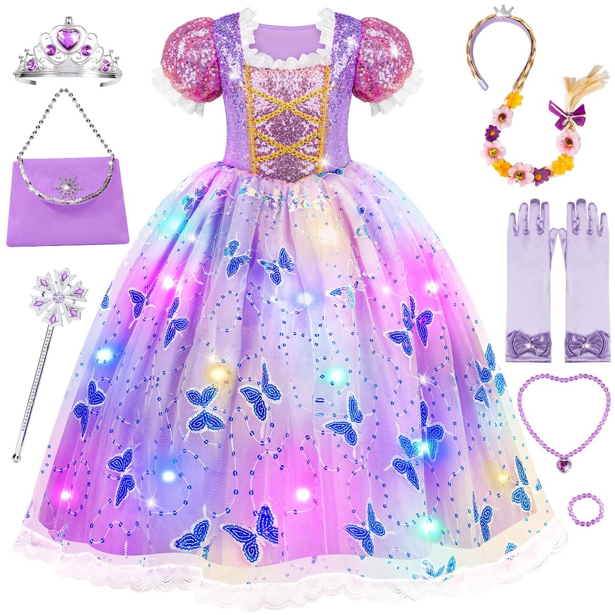 Meland Princess Dresses for Girls – Light Up 5-6 Years, Purple/Pink