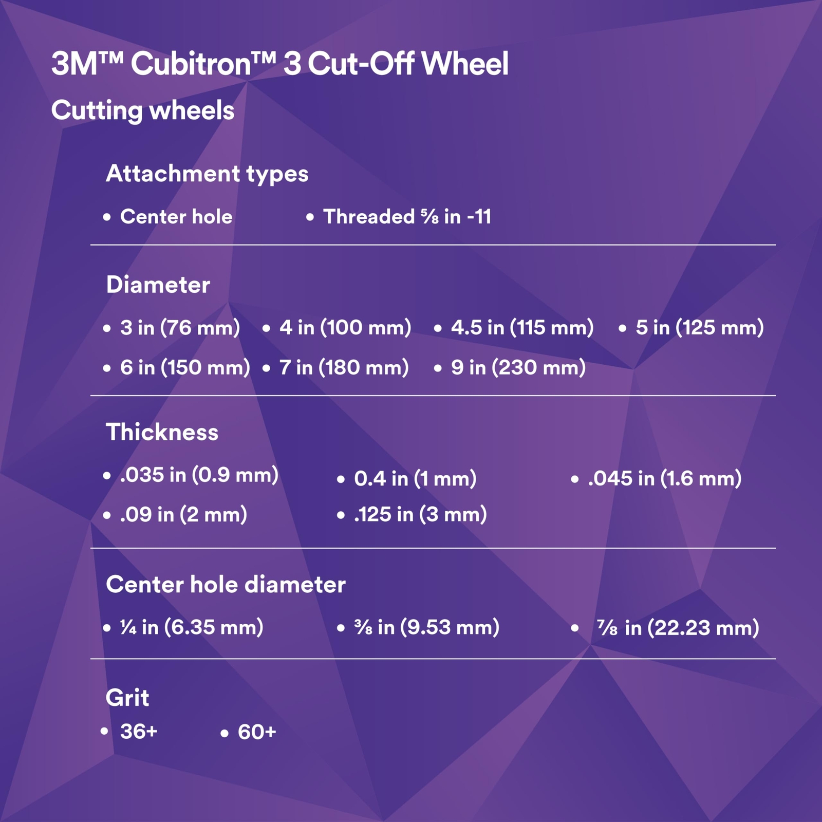 3M Cubitron 3 Cut-Off Wheel 90047 60+ T27 6 in x 0.045 in x 5/8 in-11 150 x