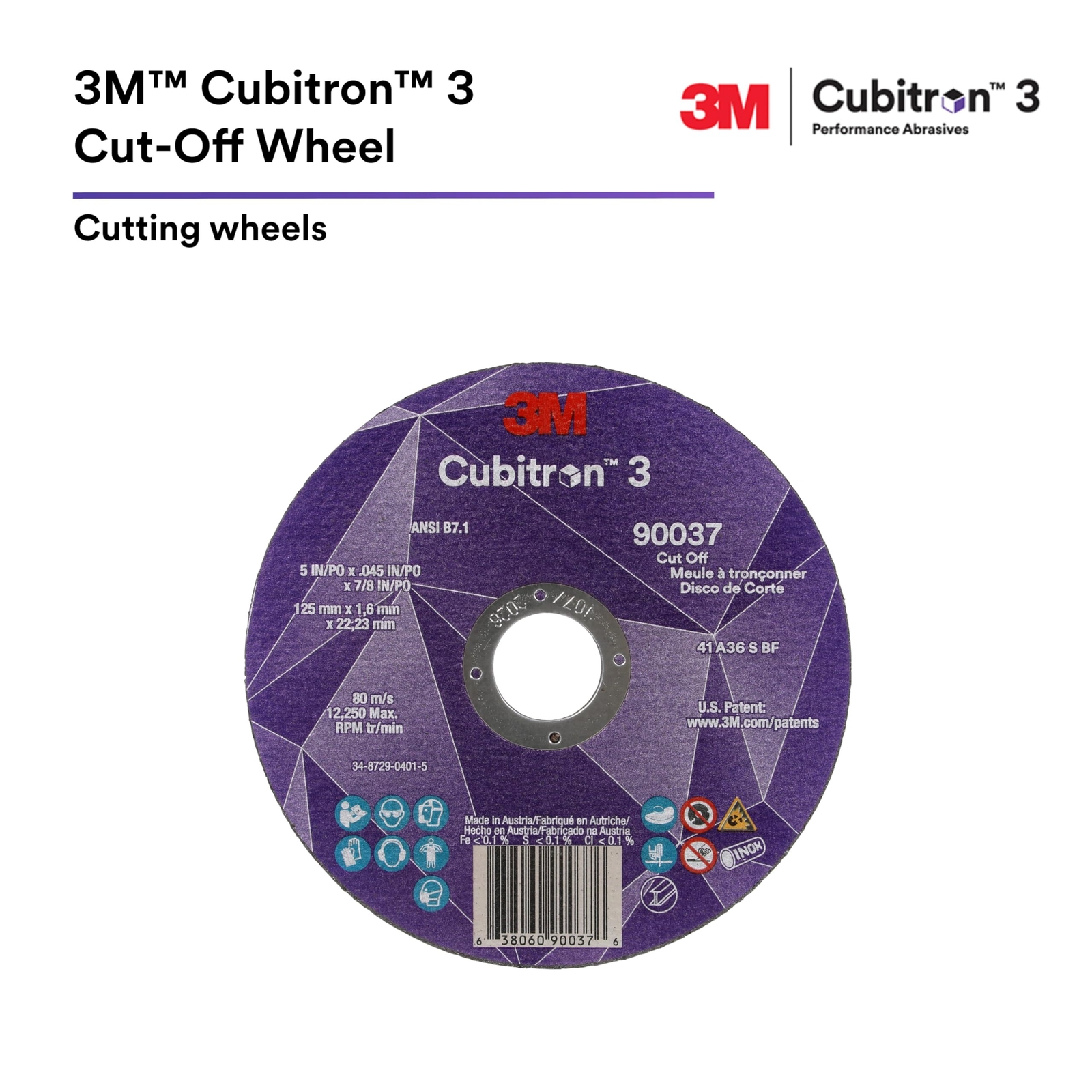 3M Cubitron 3 Cut-Off Wheel 90047 60+ T27 6 in x 0.045 in x 5/8 in-11 150 x