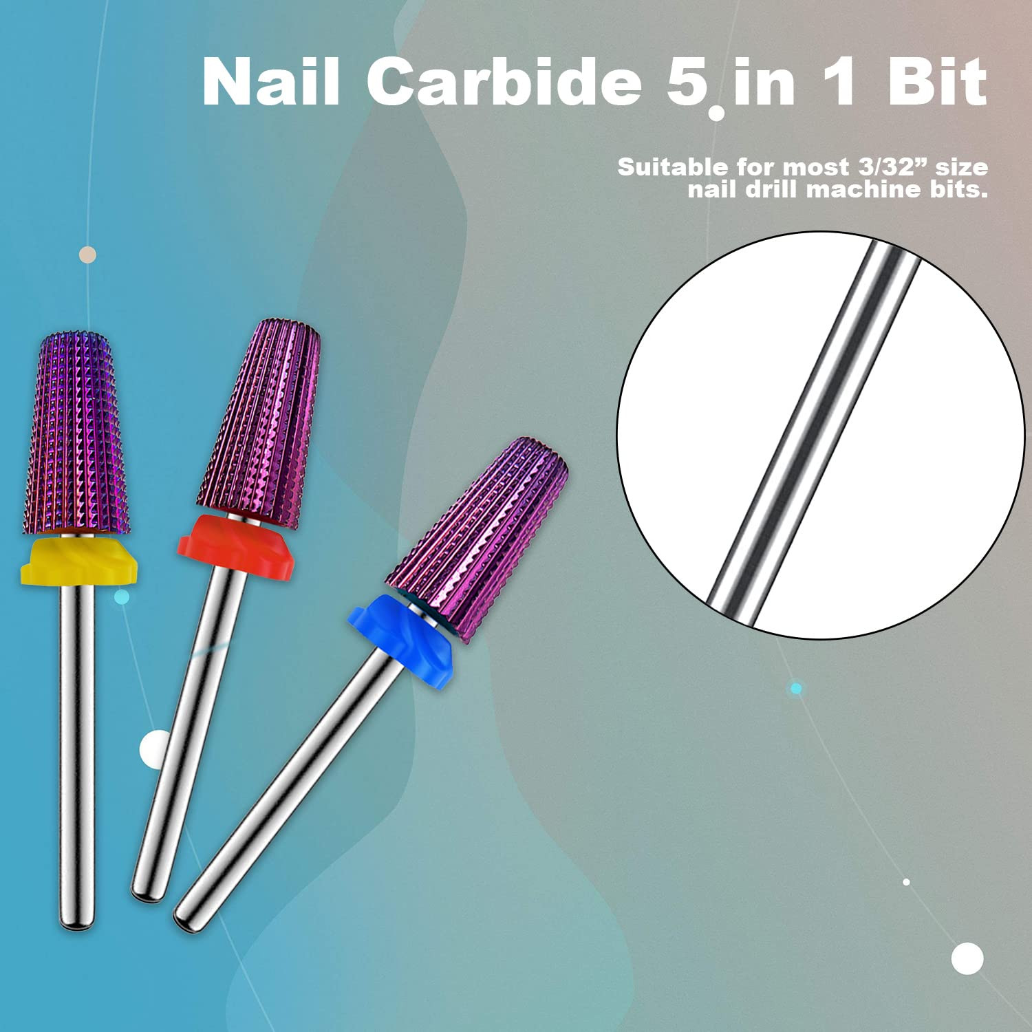 3Pcs Carbide 5 in 1 Nail Drill Bit Set- Two Way Rotate Use for Both Left and Rig