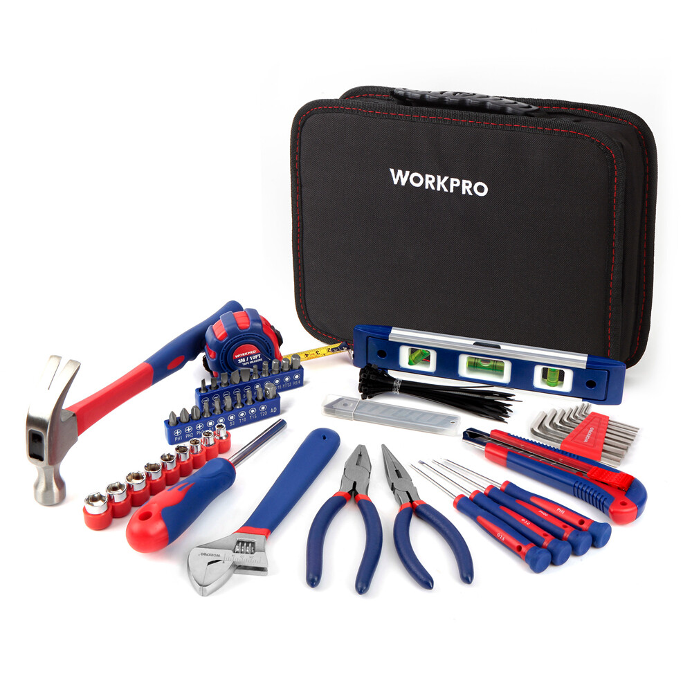WORKPRO 100PC Home Tool Kit Drawer Household Hand Tool Set w/Easy Carrying Pouch