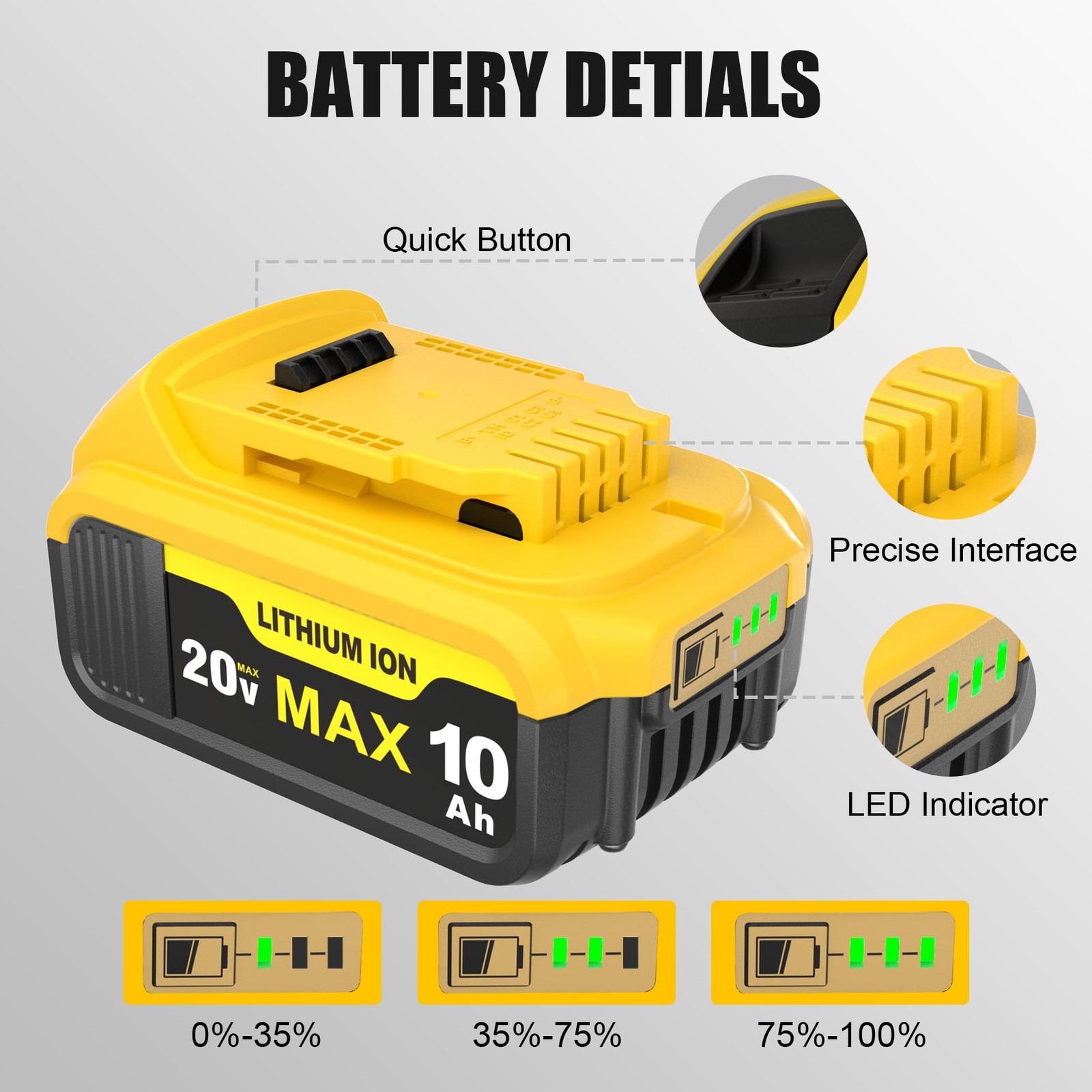 4 Pack For DeWalt 20V 20 Volt Max 10AH Lithium Ion Battery DCB206 DCB205 DCB204