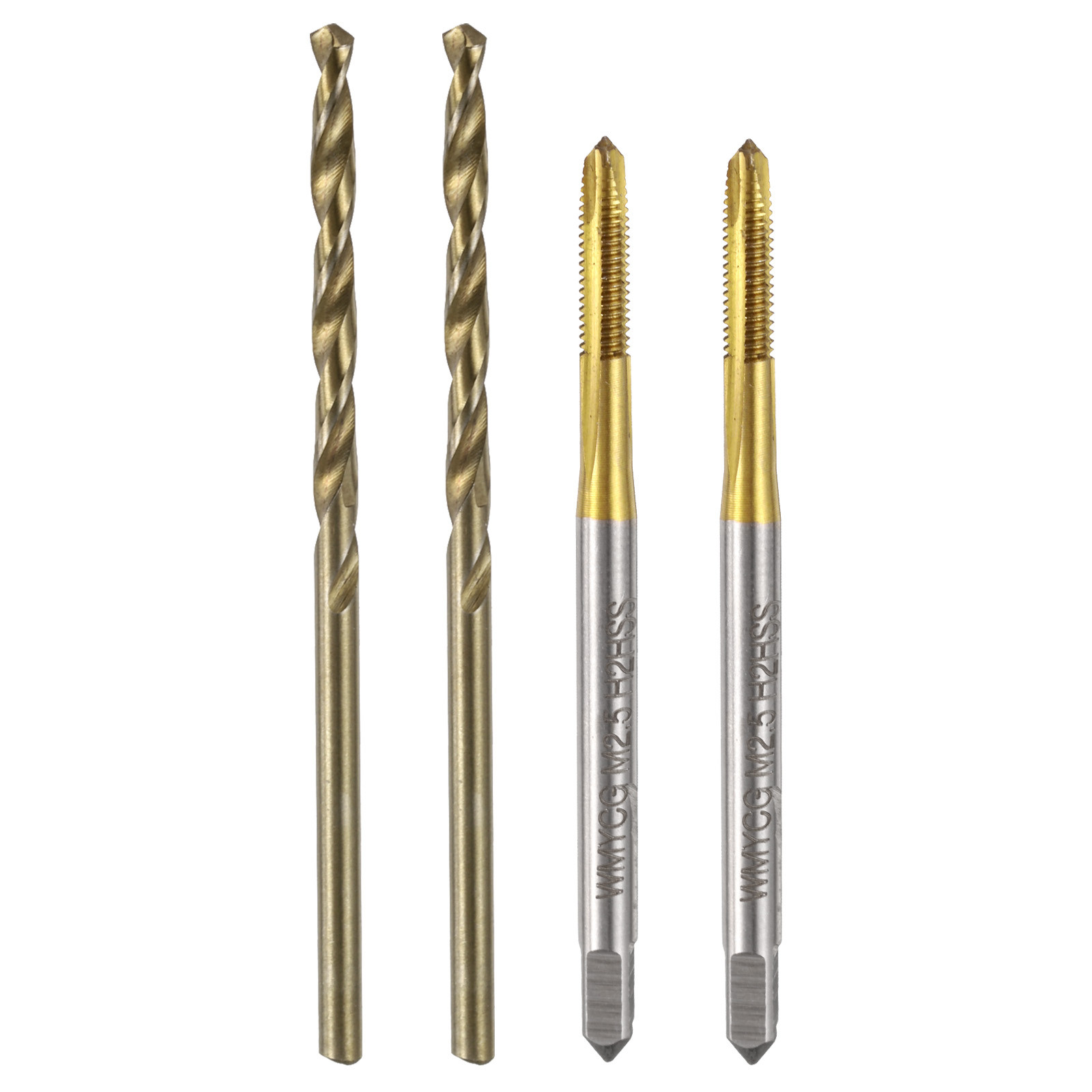 2pcs M2.5×0.45 Spiral Point Tap Ti-Coated 2pcs 2.1mm Drill Bit Roasted Yellow