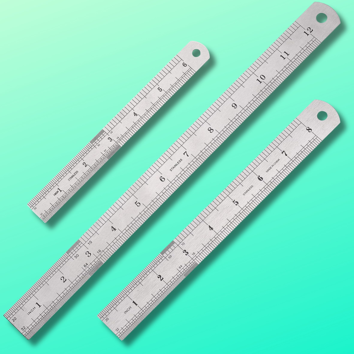 Stainless Steel Metal Ruler with Inch and Metric Machinist Ruler 3pcs/Set