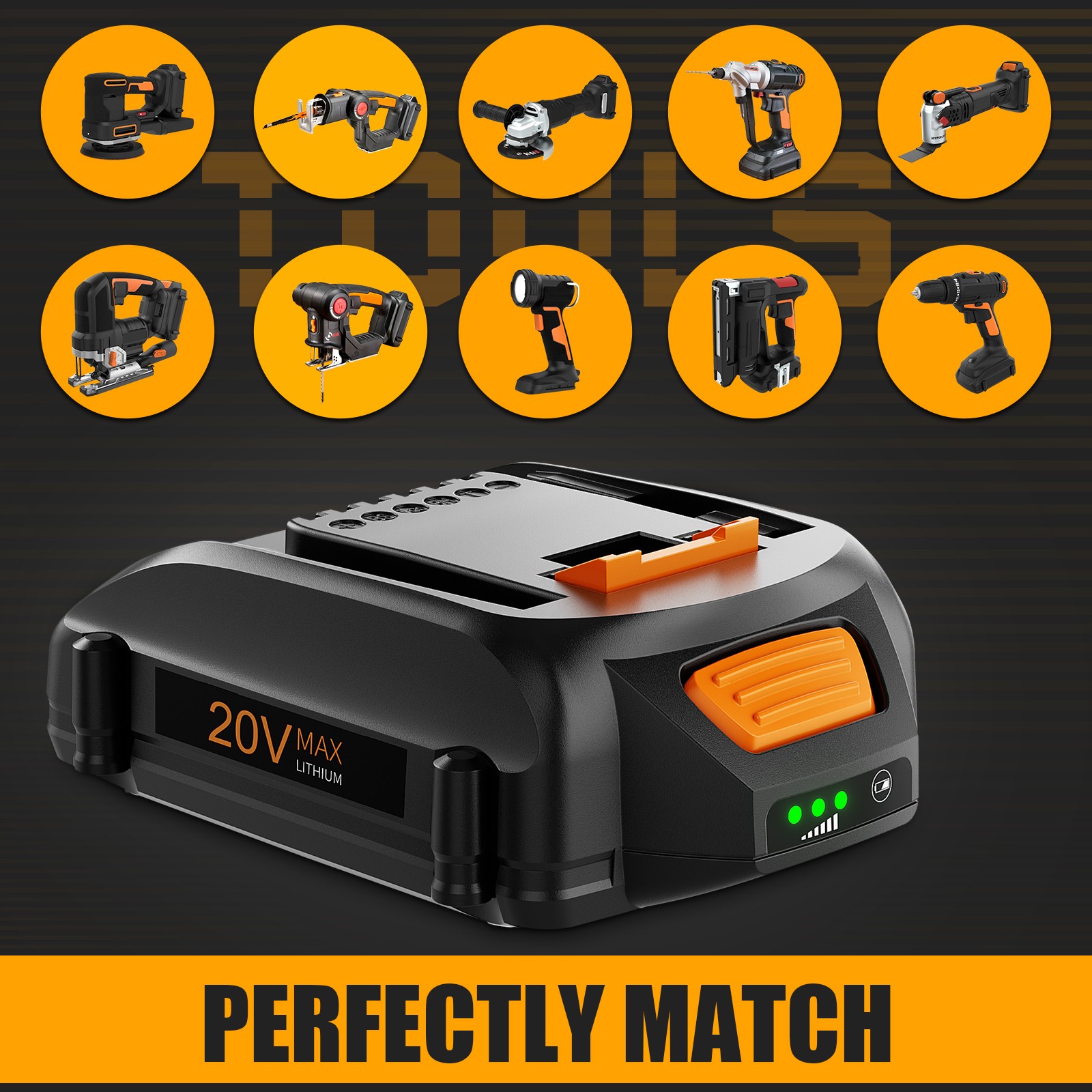 20Volt 8.0Ah For WORX WA3525 20V Max Lithium Battery Power Tools WA3520 WA3575