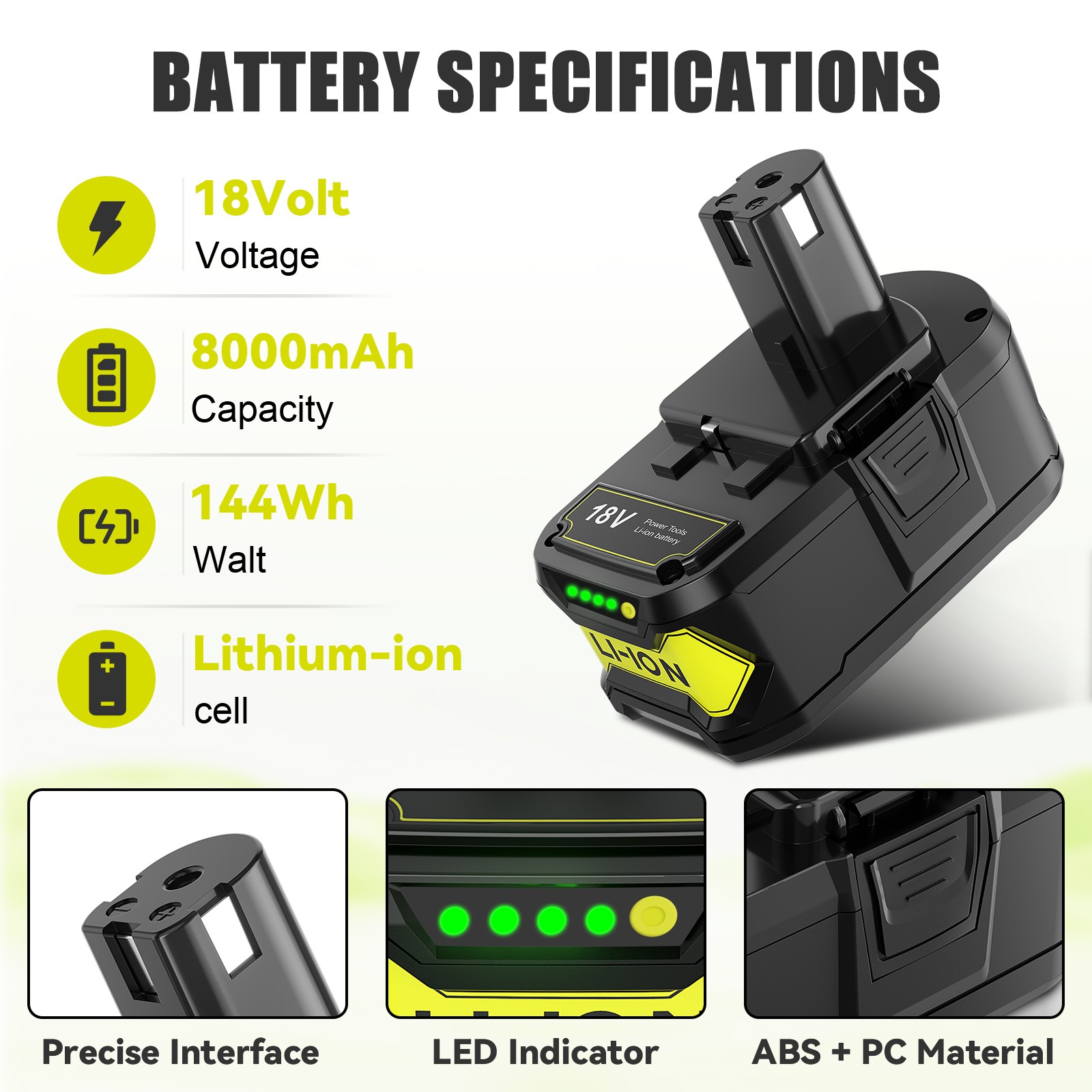 2PACK For Ryobi 18V P108 Lithium-ion Battery 8Ah 8000MAH Cordless Tools battery
