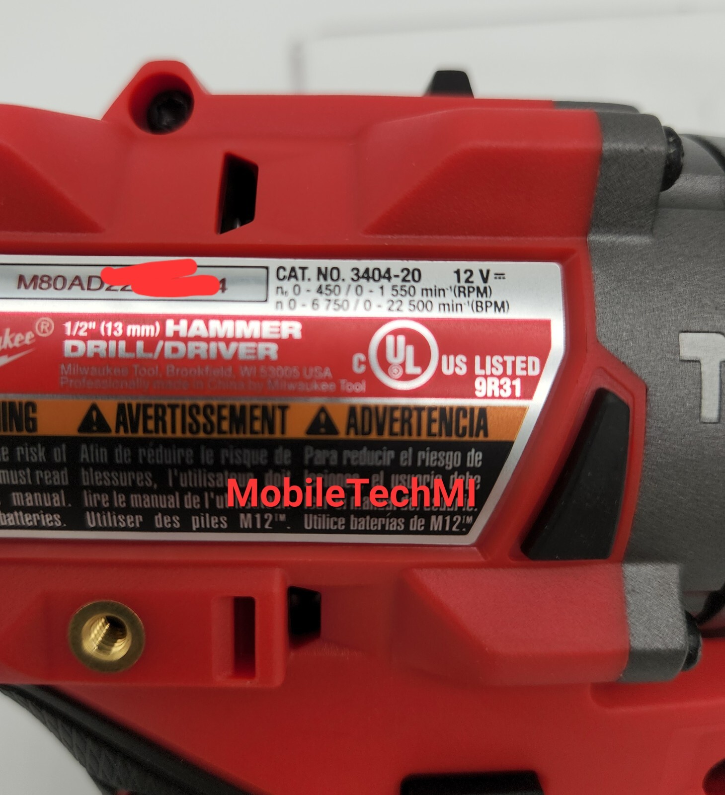 Milwaukee M12 FUEL Hammer Drill Driver 3404-20 GEN 3 + 2.0 Ah CP2.0 OEM Battery