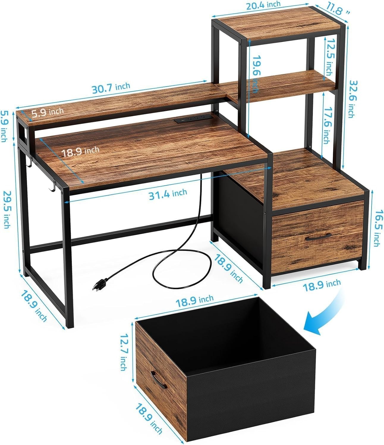 Computer Desk with Drawers and Monitor Stand, Home Office Desk GreenForest