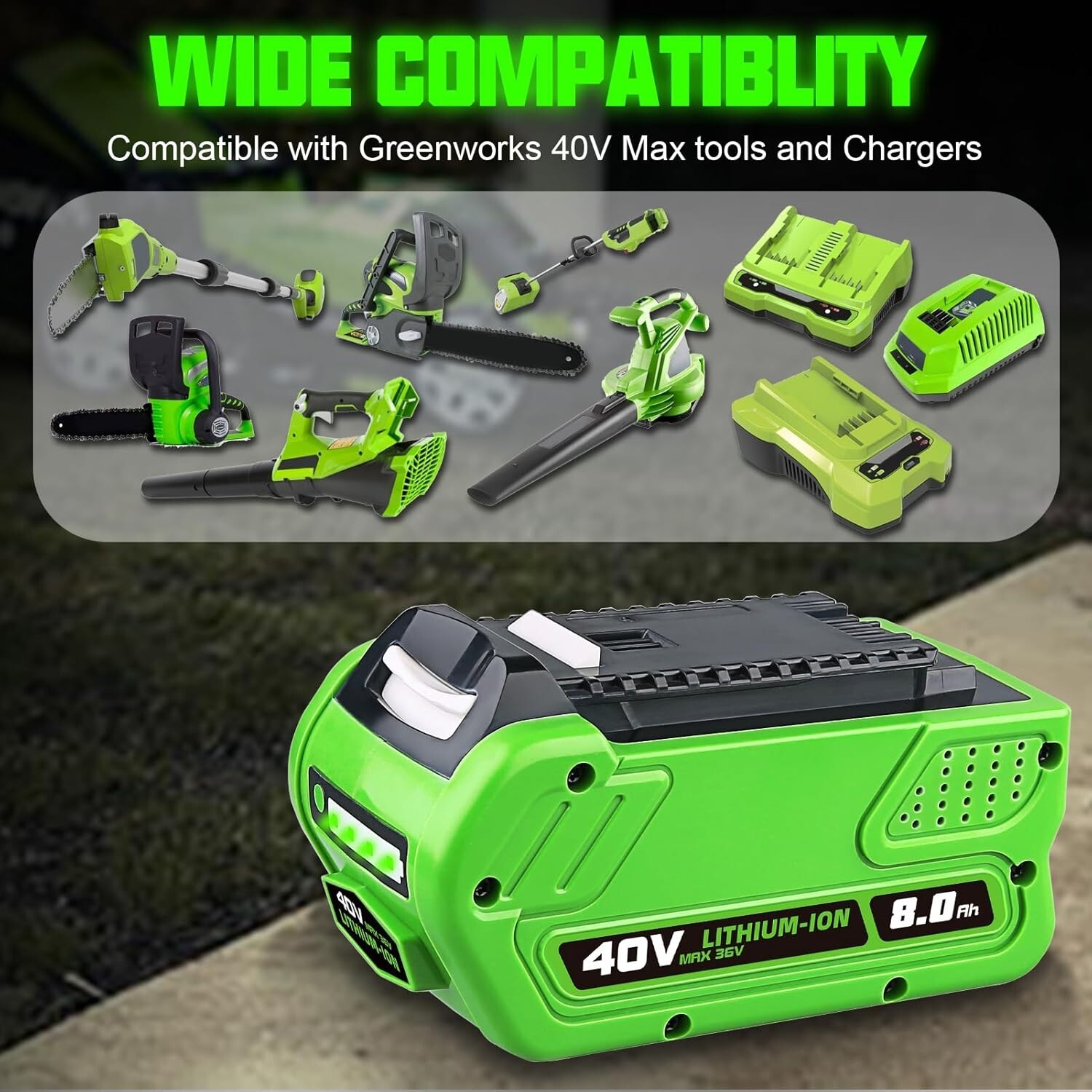 40V 8.0Ah For Greenworks G-MAX 40 Volt Lithium Battery 29472 29462 29252 20202