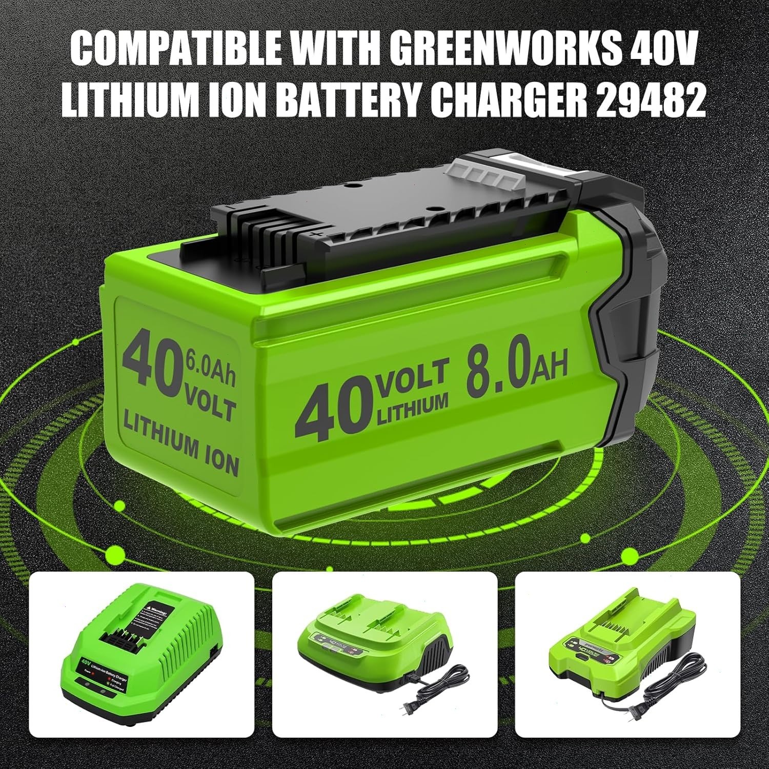 40V 8.0Ah For Greenworks G-MAX Lithium Battery 29472 29462 29252 20202 40 Volt