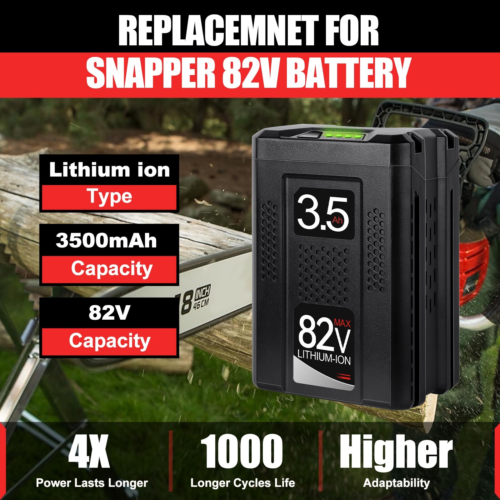 82V 3Ah/3.5Ah Lithium-ion Battery Pack For Snapper XD 82V MAX BSB2AH82 BSB4AH82