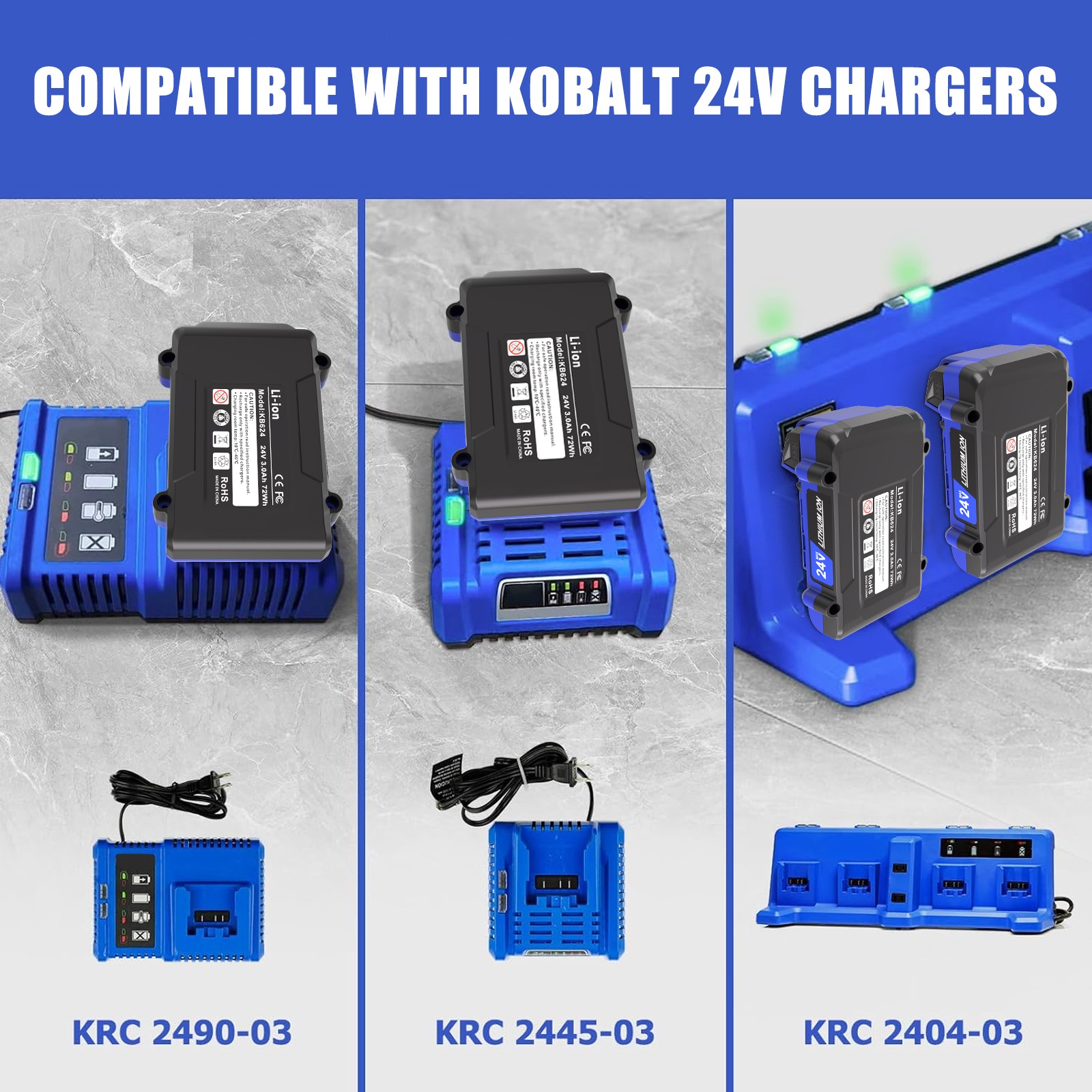 2 Pack 24V 3.0Ah for Kobalt 24 Volt Max Lithium-ion Battery KB624-03 KB424-03