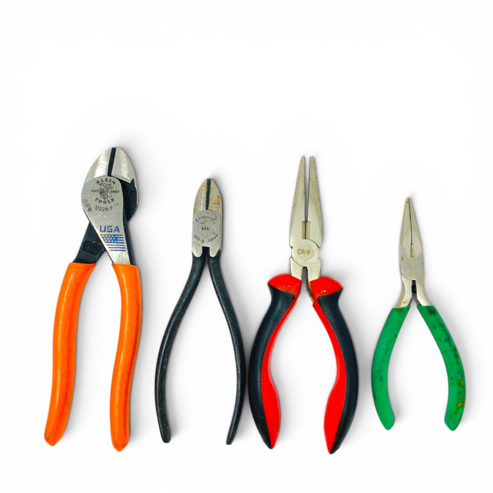 Klein Tools D228-7, Crescent USA and Unbranded Pliers Side Cutter Lot Set, 4 Pcs
