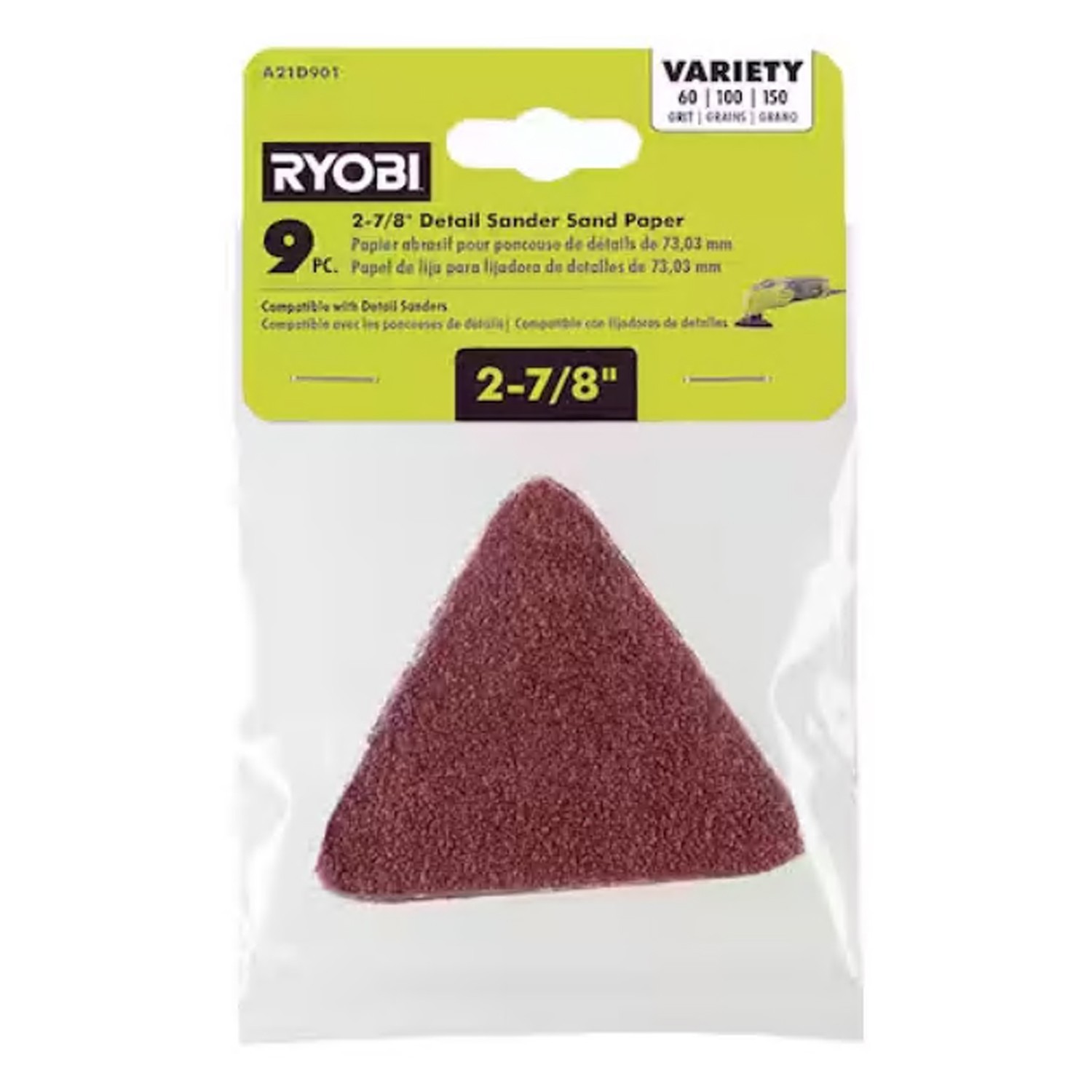 Ryobi 9-Piece 2-7/8 in. Detail Sand Paper Assortment Set – 60, 100, and 150 Grit