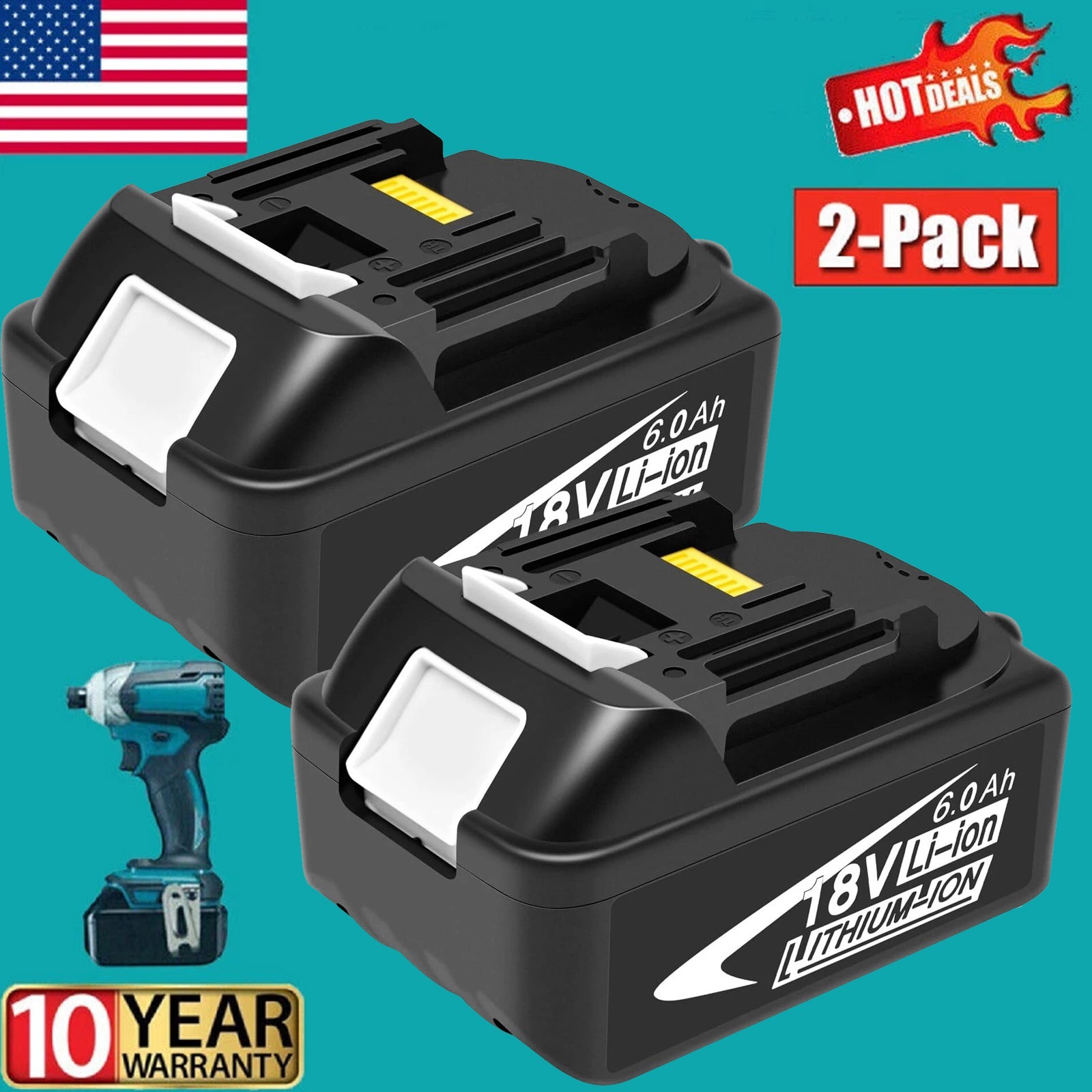 2 Pack 6.0Ah 18V For Makita LXT Lithium-Ion BL1830 BL1850 BL1860 Tool Battery