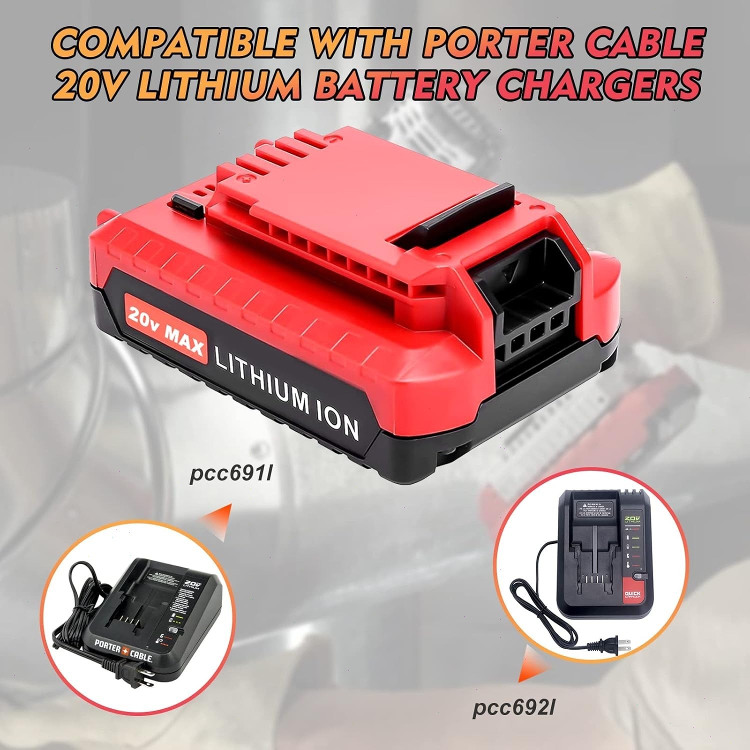 2PACK for PORTER CABLE 20V 20 Volt Lithium Battery / Charger Max PCC680L PCC685L