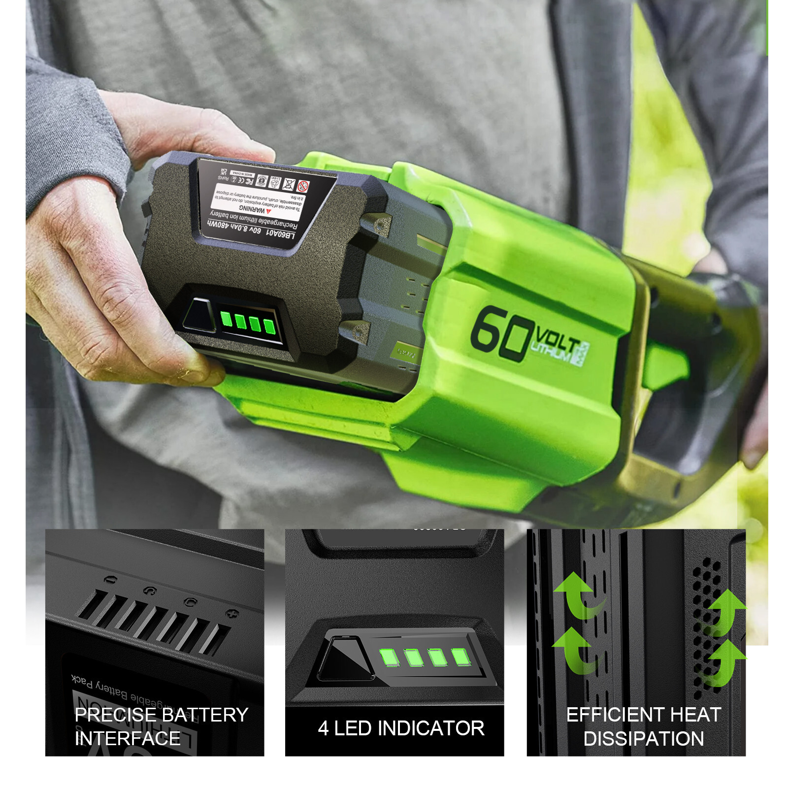 8.0Ah / 5.0Ah For Greenworks 60V Max PRO Lithium-ion Battery LB605 LB60A02 LB604